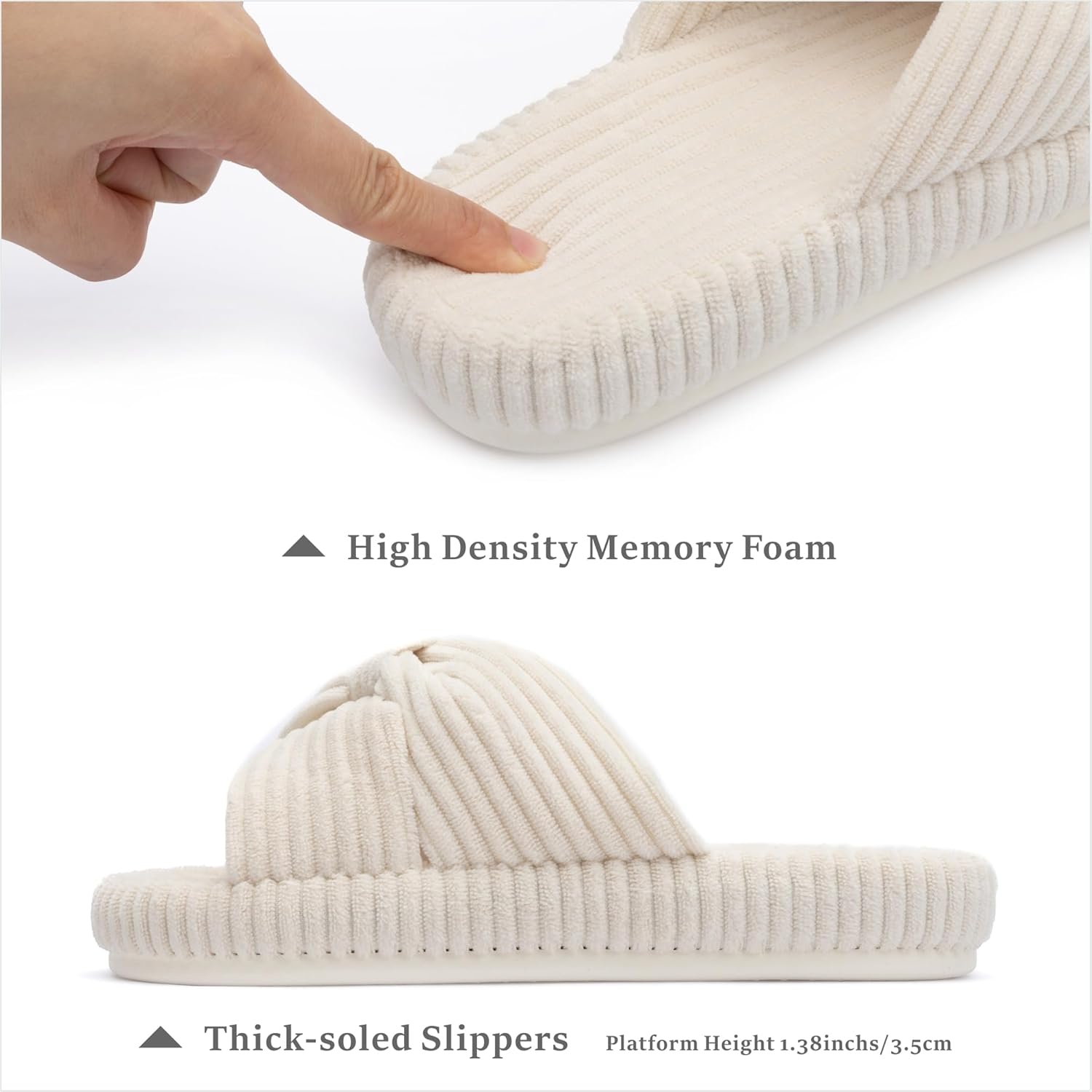Thumbnail 2 de Chantomoo Women’s Memory Foam Corduroy Bow Crossbands Slippers