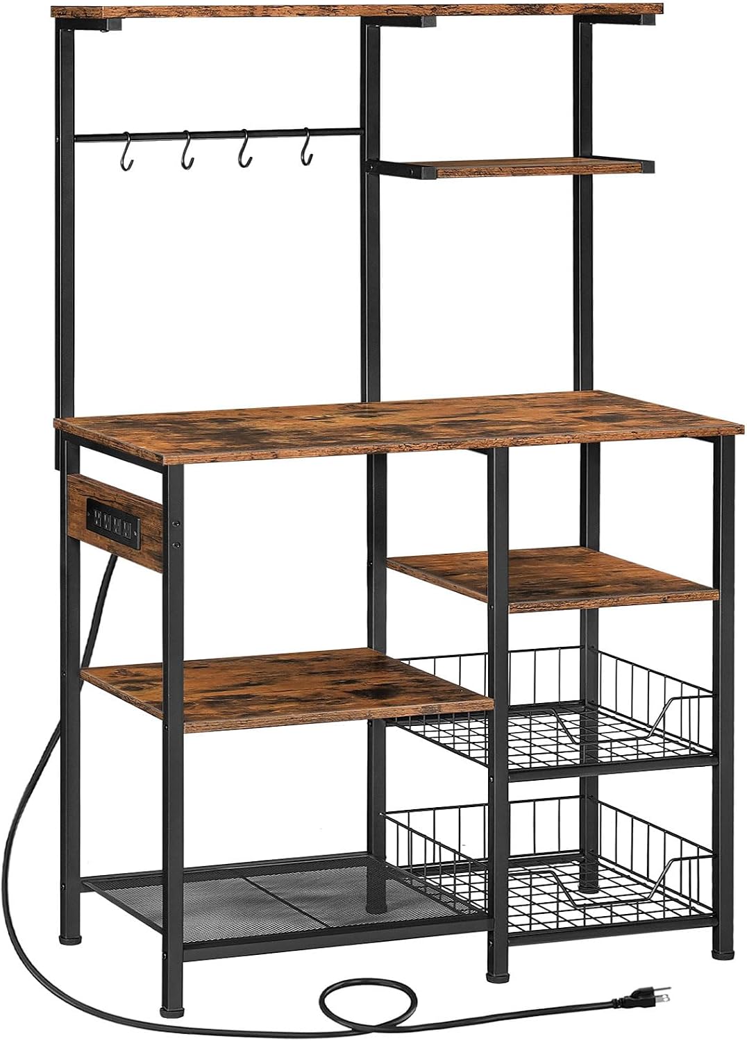 Detalle de HOOBRO BF64UHB01 6-Tier Bakers Rack with Outlets 🍽