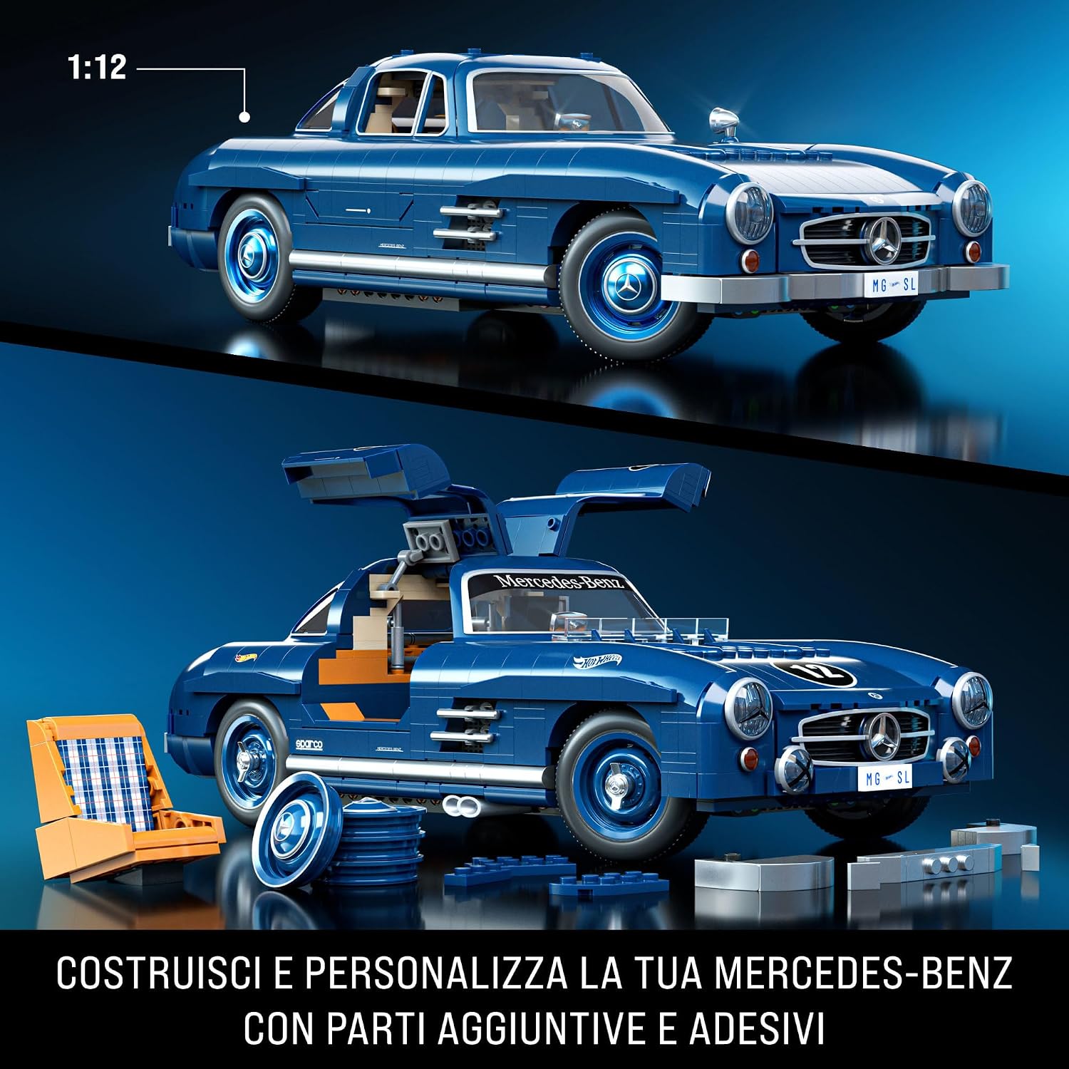 Detalle de Mattel Brick Shop Hot Wheels Mercedes‑Benz 300 SL 1.600 pezzi