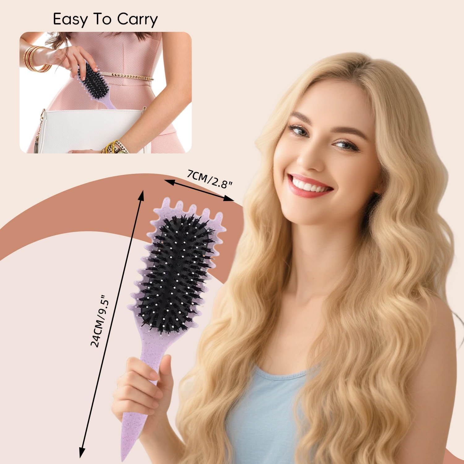 Thumbnail 6 de Bagtopia Curl Brush for Curly Hair, Purple Boar and Nylon Bristles