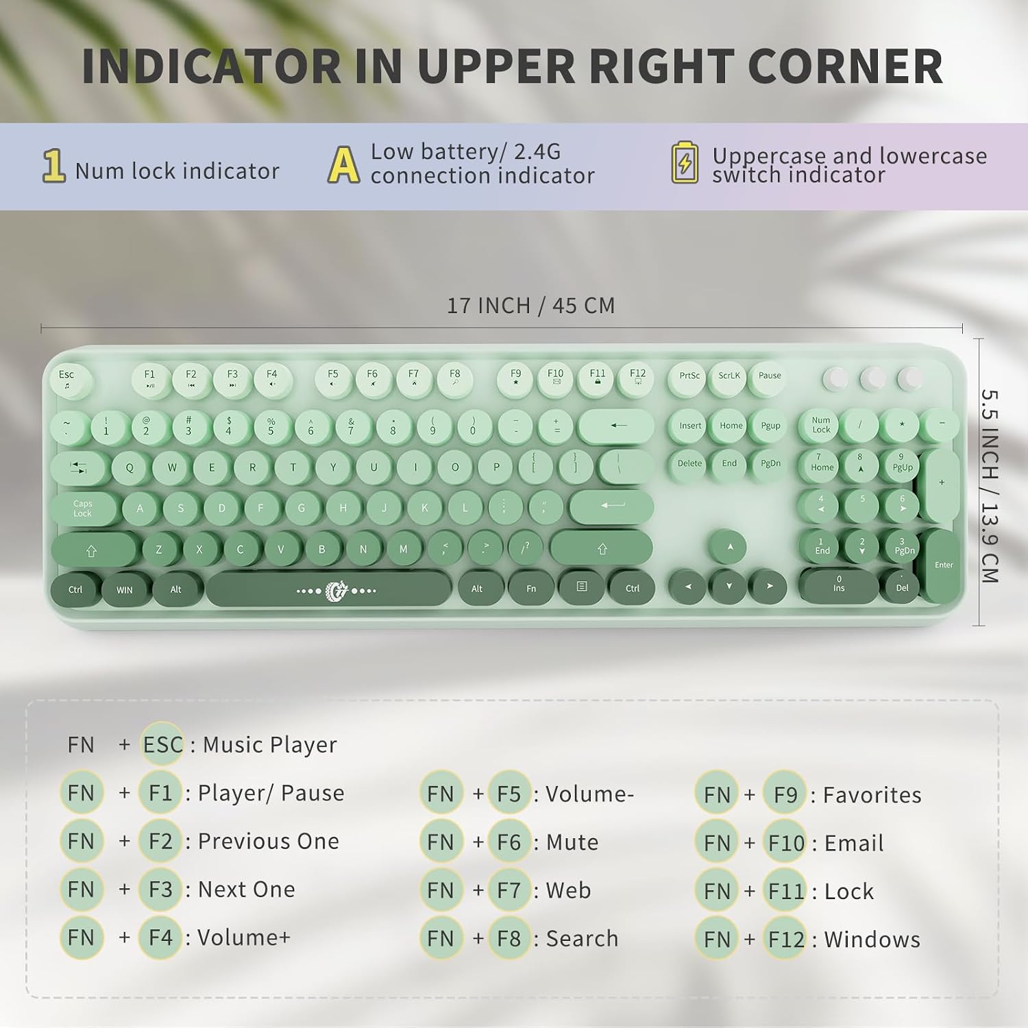 Detalle de FOPETT Wireless Keyboard and Mouse Combo (2.4G) with 104 Round Keys — Green Gradient