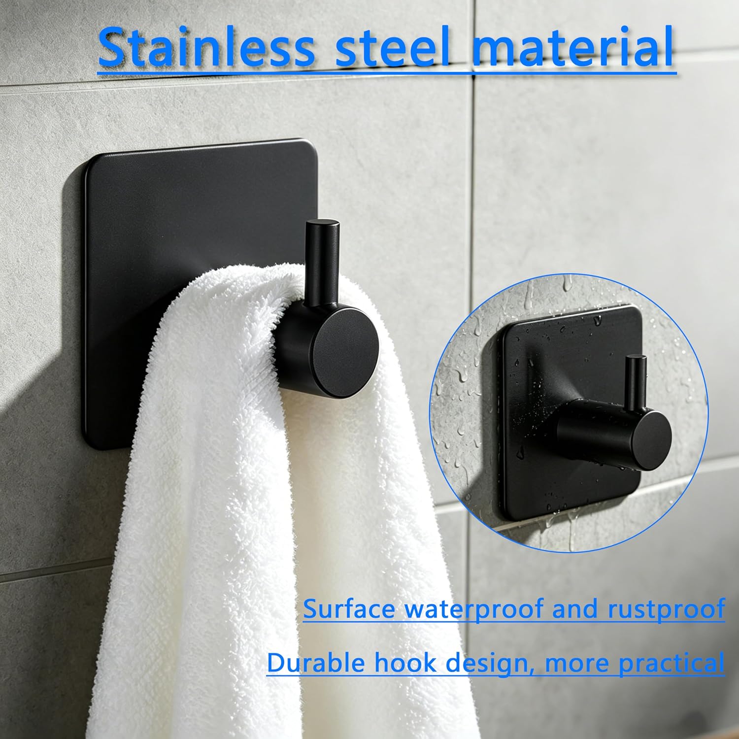 Thumbnail 6 de AITODOS TA GG-B-4 Self-Adhesive Hooks, Black Stainless Steel, 4-Pack