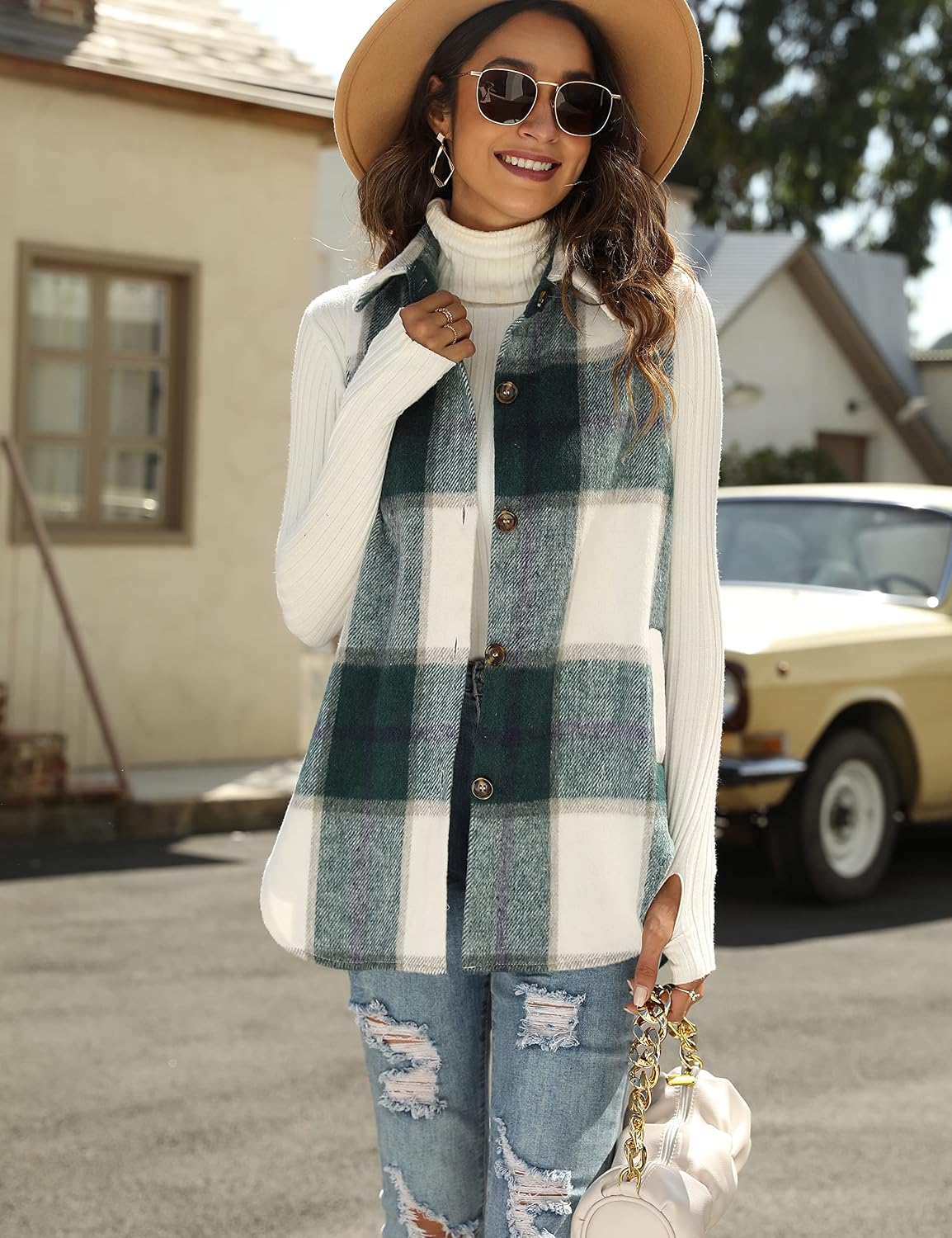 Detalle de Tanming Women's Plaid Vest in Brushed Flannel