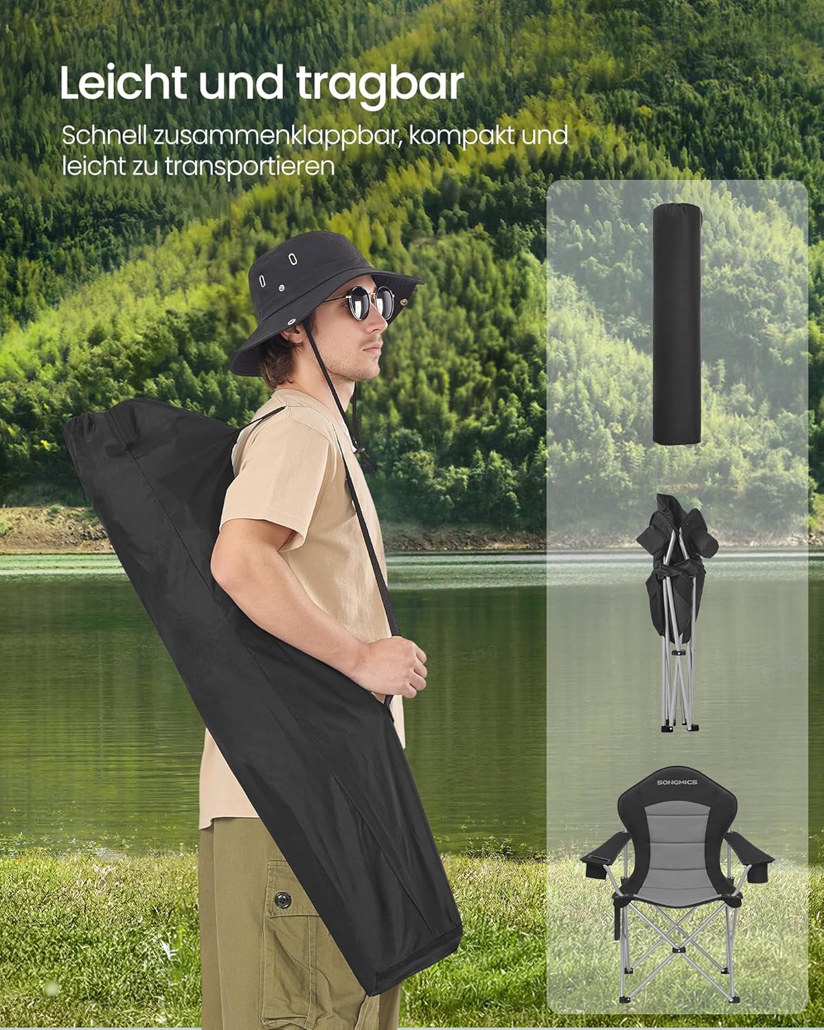 Thumbnail 6 de SONGMICS Campingstuhl GCB005BH01 – klappbar, breiter Sitz, hohe Rückenlehne, inkl. Getränkehalter und Handyhalter
