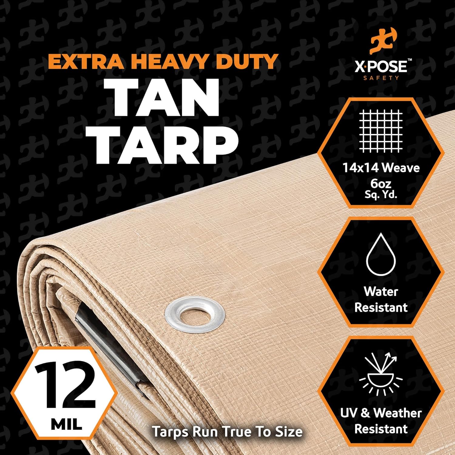 Detalle 2 de Heavy Duty Tan Poly Tarp 5' x 7' by Xpose Safety