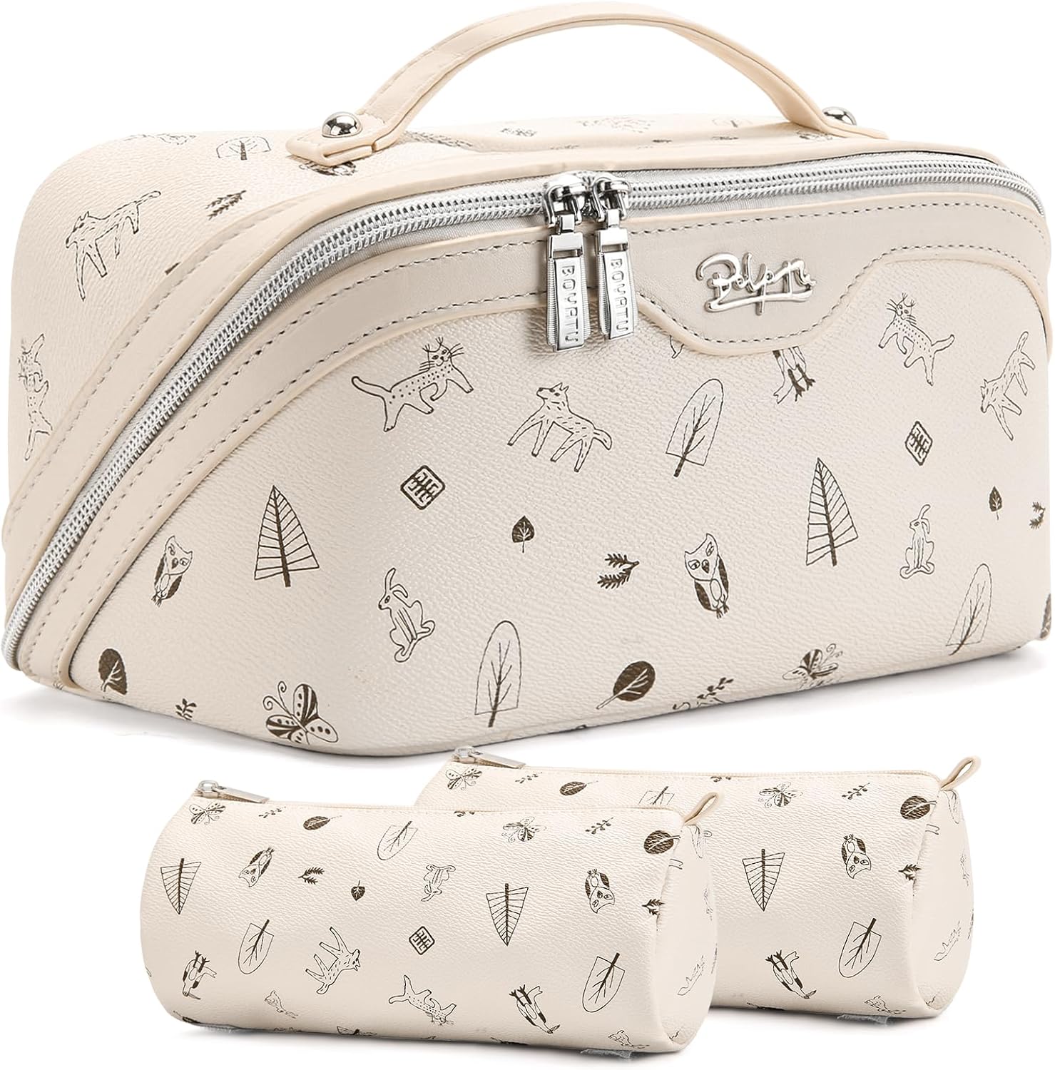 Detalle de BOYATU 3-Piece Travel Makeup Bag Set in PU Leather
