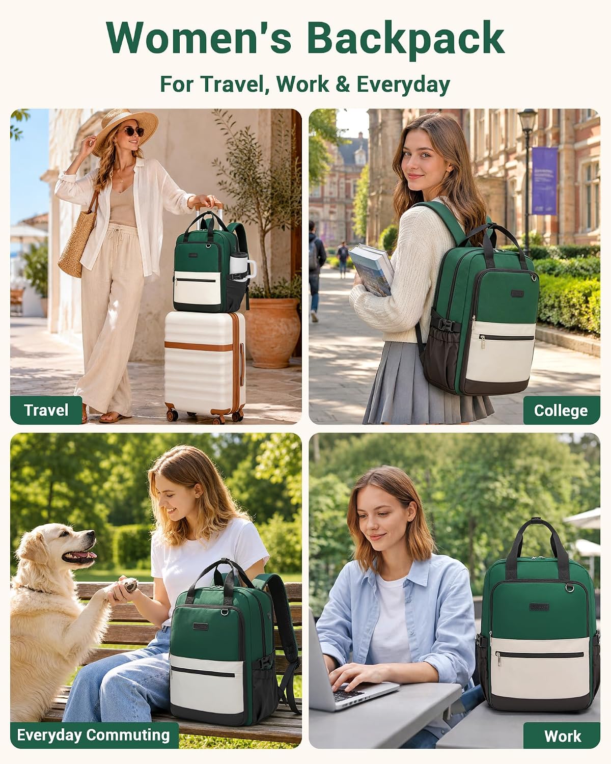 Thumbnail 6 de Kono Laptop Backpack for Women with Pouch Pocket: 15.6 Inch Capacity, Water-Resistant, Everyday Work & Travel