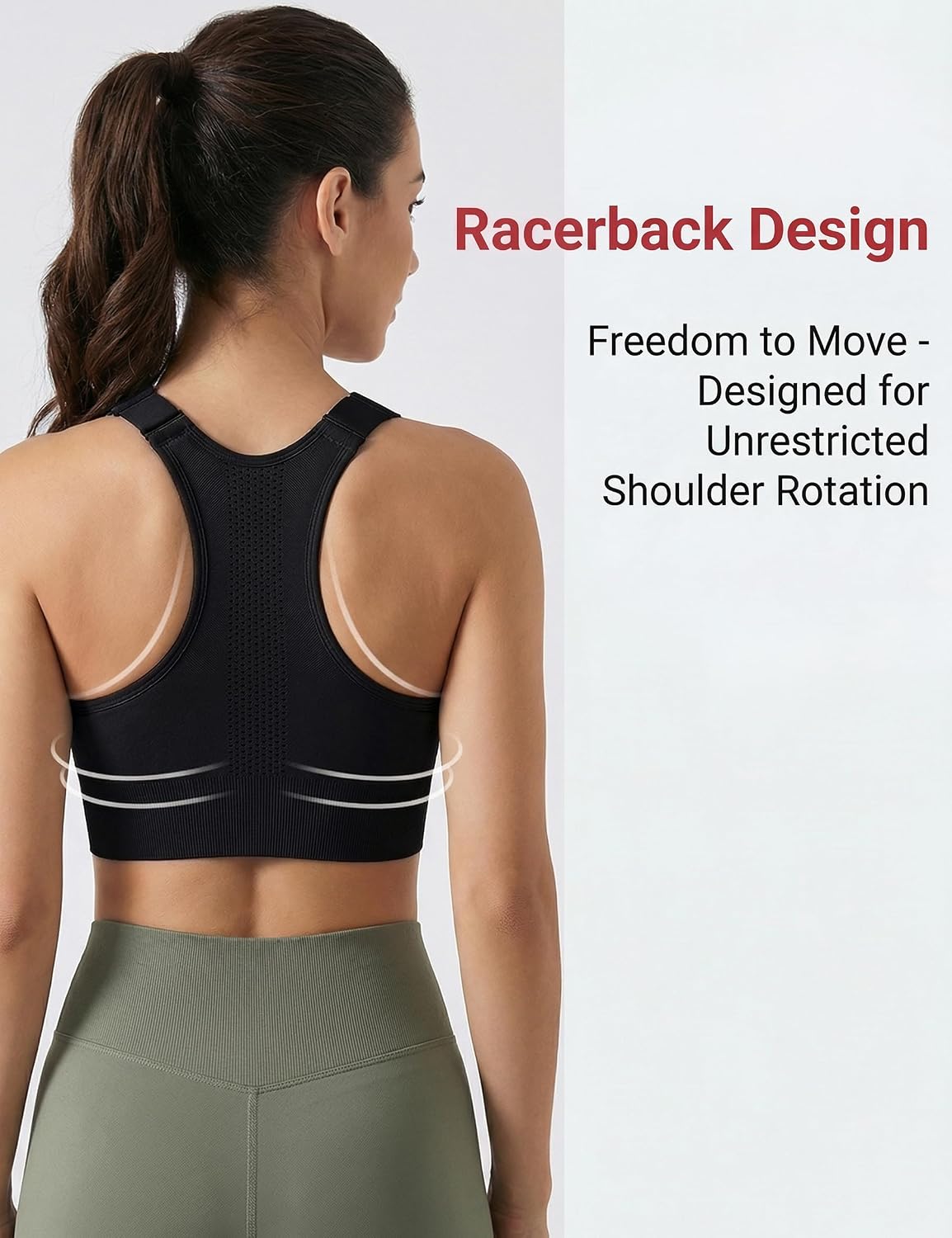 Detalle de Leversic Women Racerback Sports Bra High Impact – Wirefree, Removable Padding & Adjustable Straps
