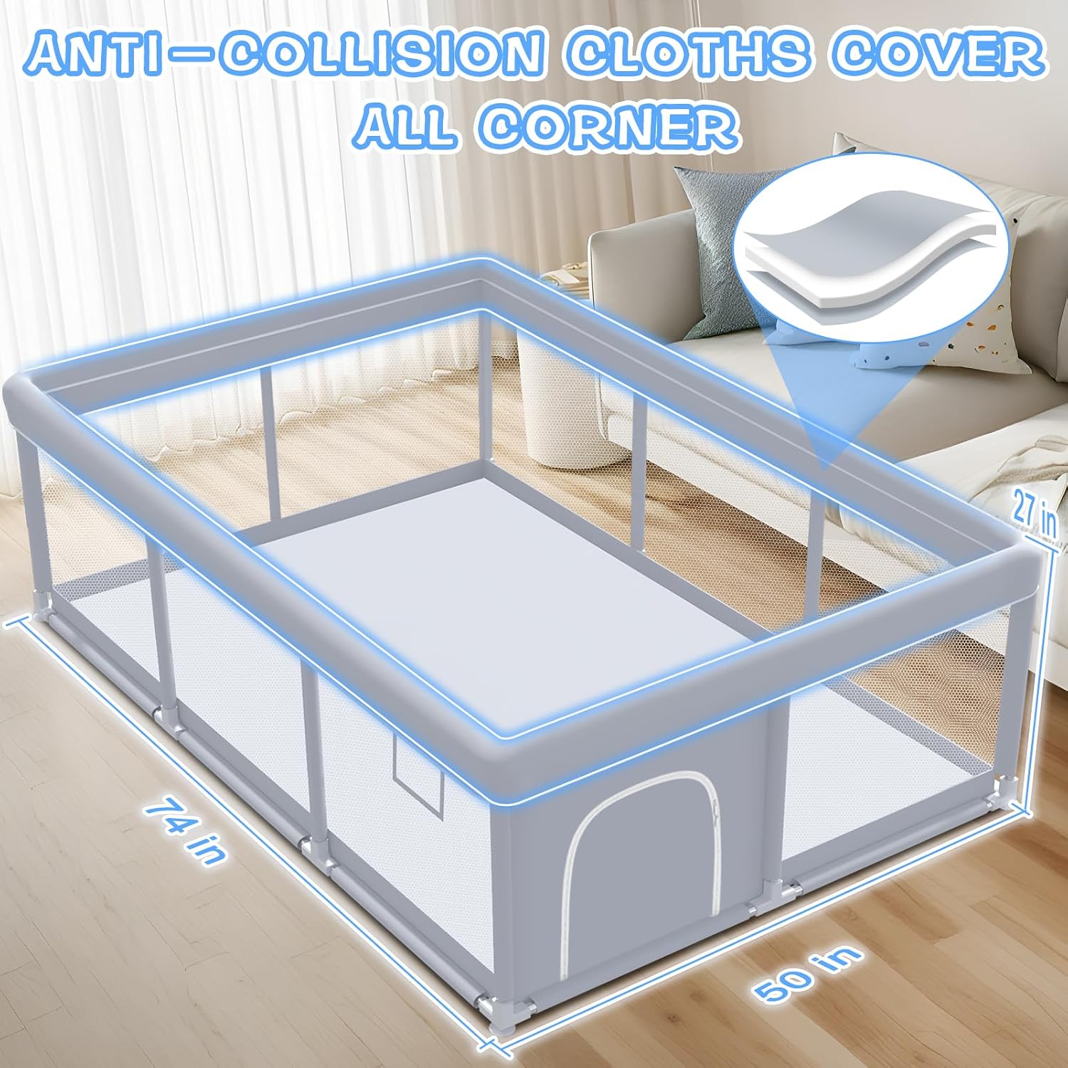 Detalle 2 de XVISHX Baby Playpen 74 x 50 Inch