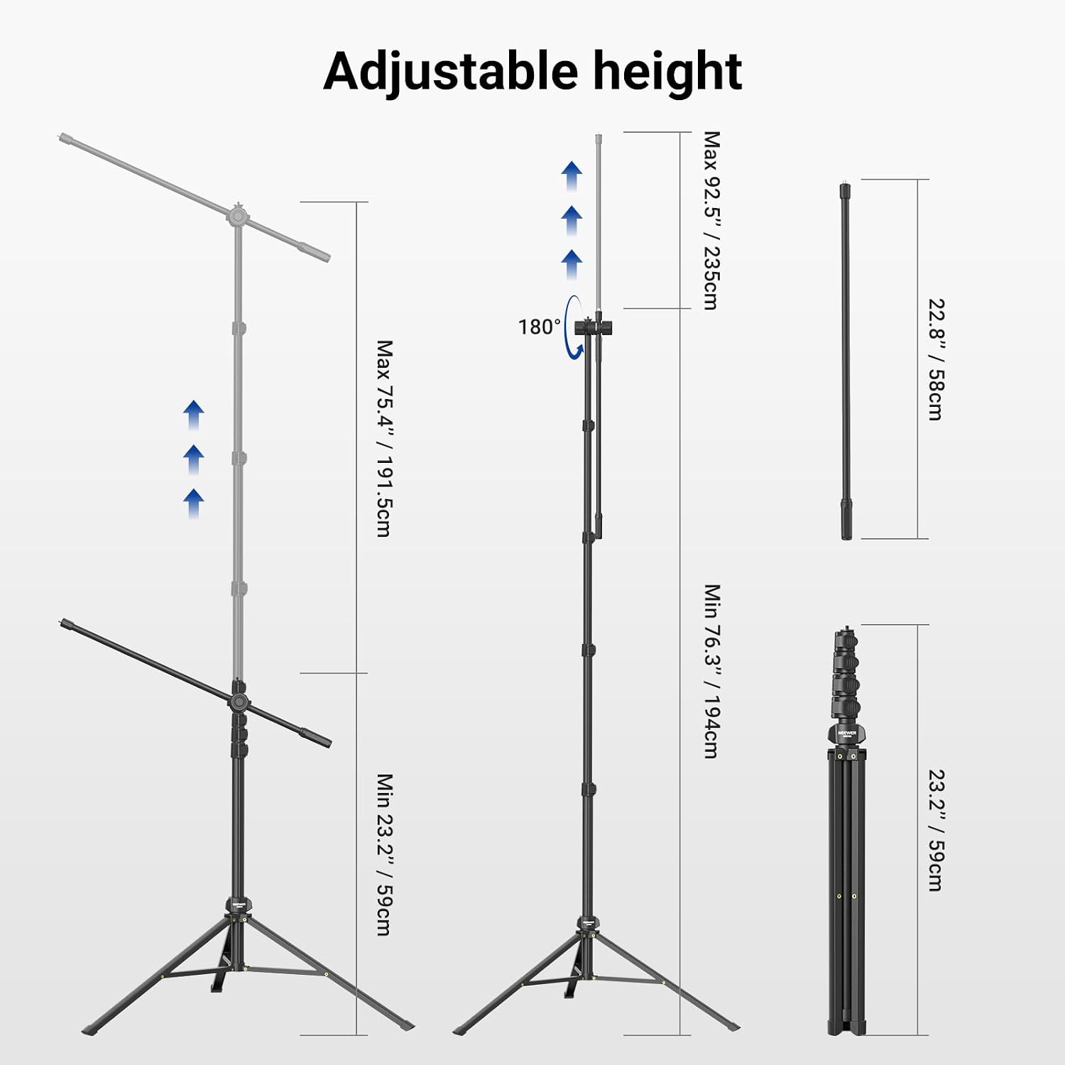 Detalle 2 de NEEWER MS046 Floor Microphone Stand with Adjustable Boom Arm and Tripod Base