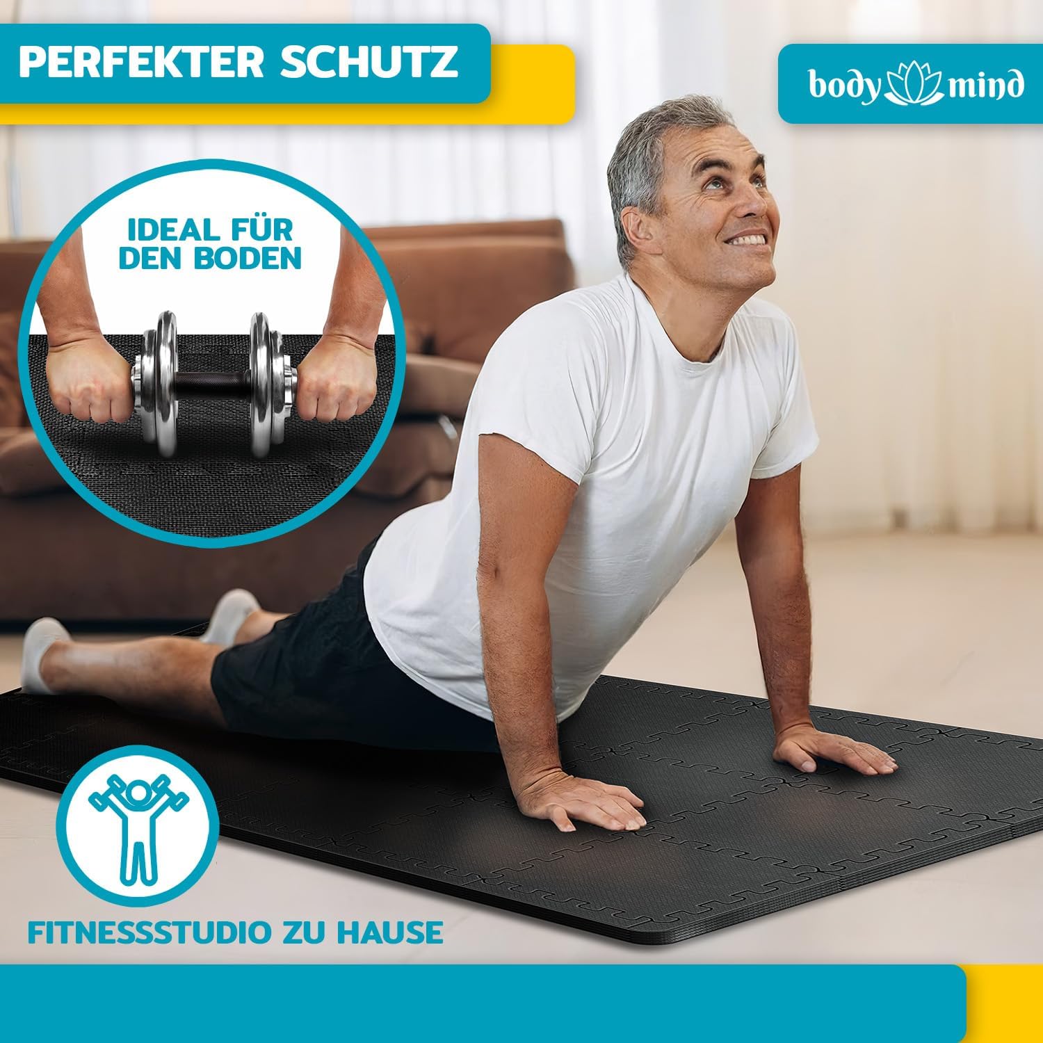 Thumbnail 6 de Body & Mind Boden-Schutzmatten XXL Set – Fitnessmatte Puzzle-Matte aus EVA (54-teilig, ca. 1,36 m²)