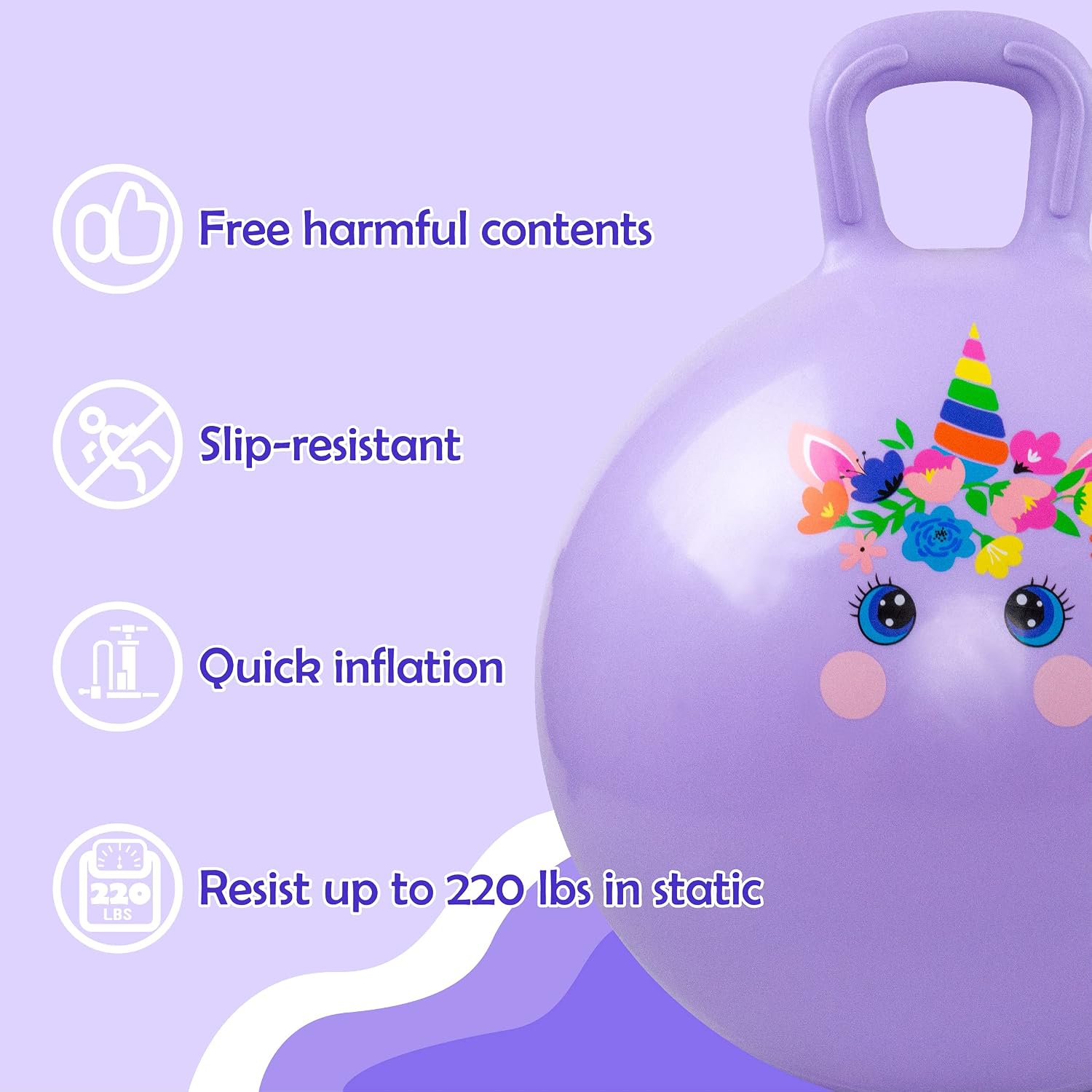 Thumbnail 2 de INPODAK Kids Space Hopper 20 Inch Hop Ball (Ages 5–9) with Handle and Unicorn Design