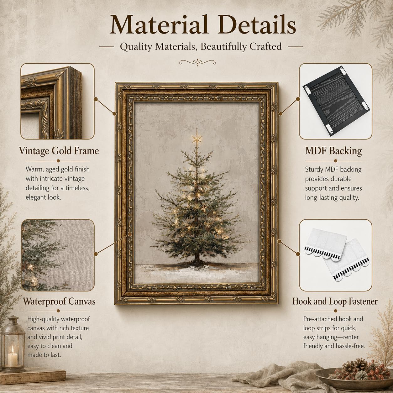 Thumbnail 3 de Gold Framed Christmas Tree Wall Art, 12x16 inch