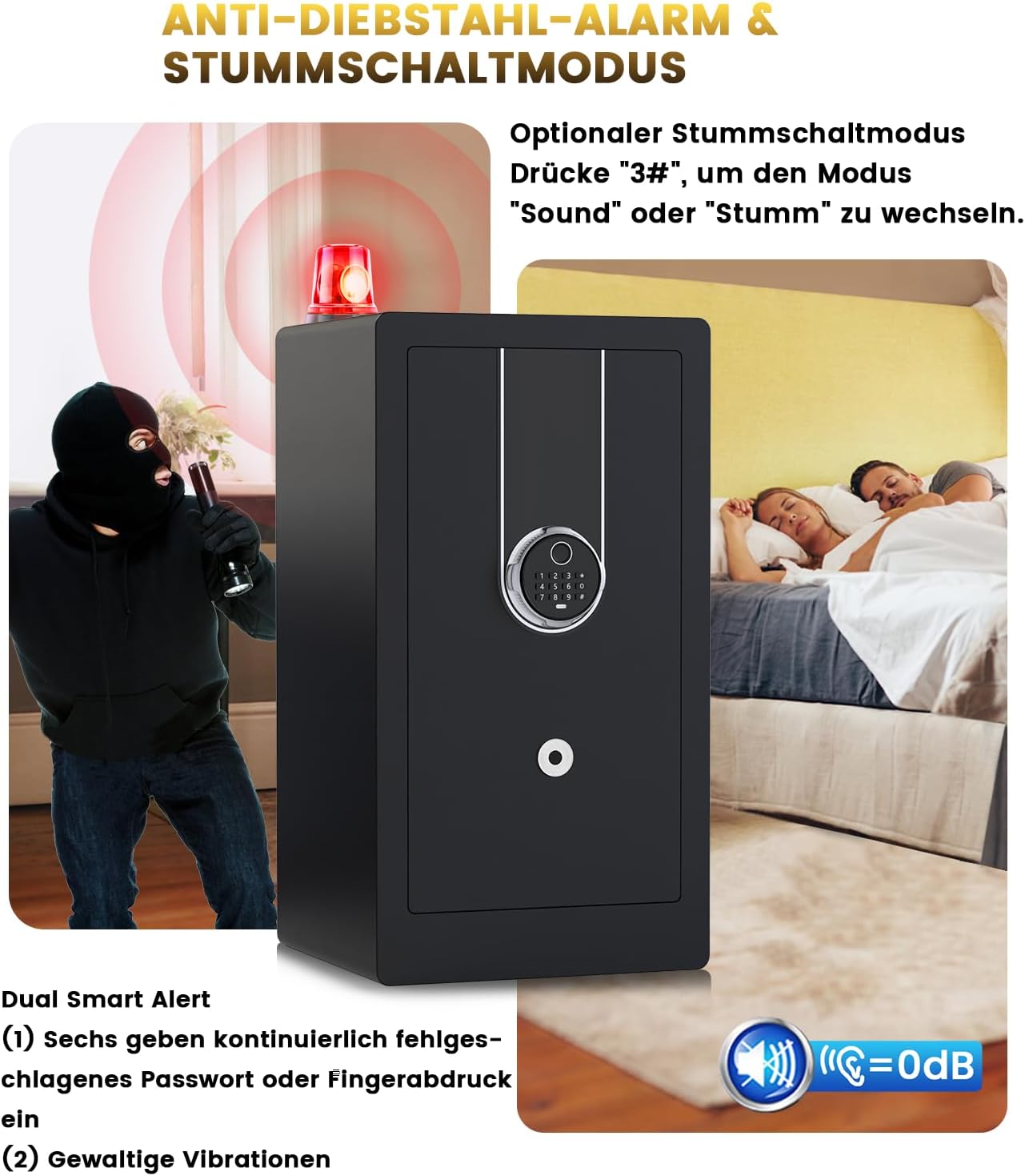 Detalle de 75L biometrischer Möbel-Tresor für Zuhause – Großer Kunststoff-/Stahlsafe mit Fingerabdruck, LED-Beleuchtung und Einbauoptionen
