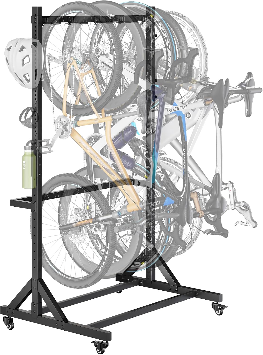 Detalle de monTEK freistehender Fahrradständer für 5 Fahrräder mit 5 verschiebbaren Haken & 6 Helmhaken – Schwerlast (160 kg)