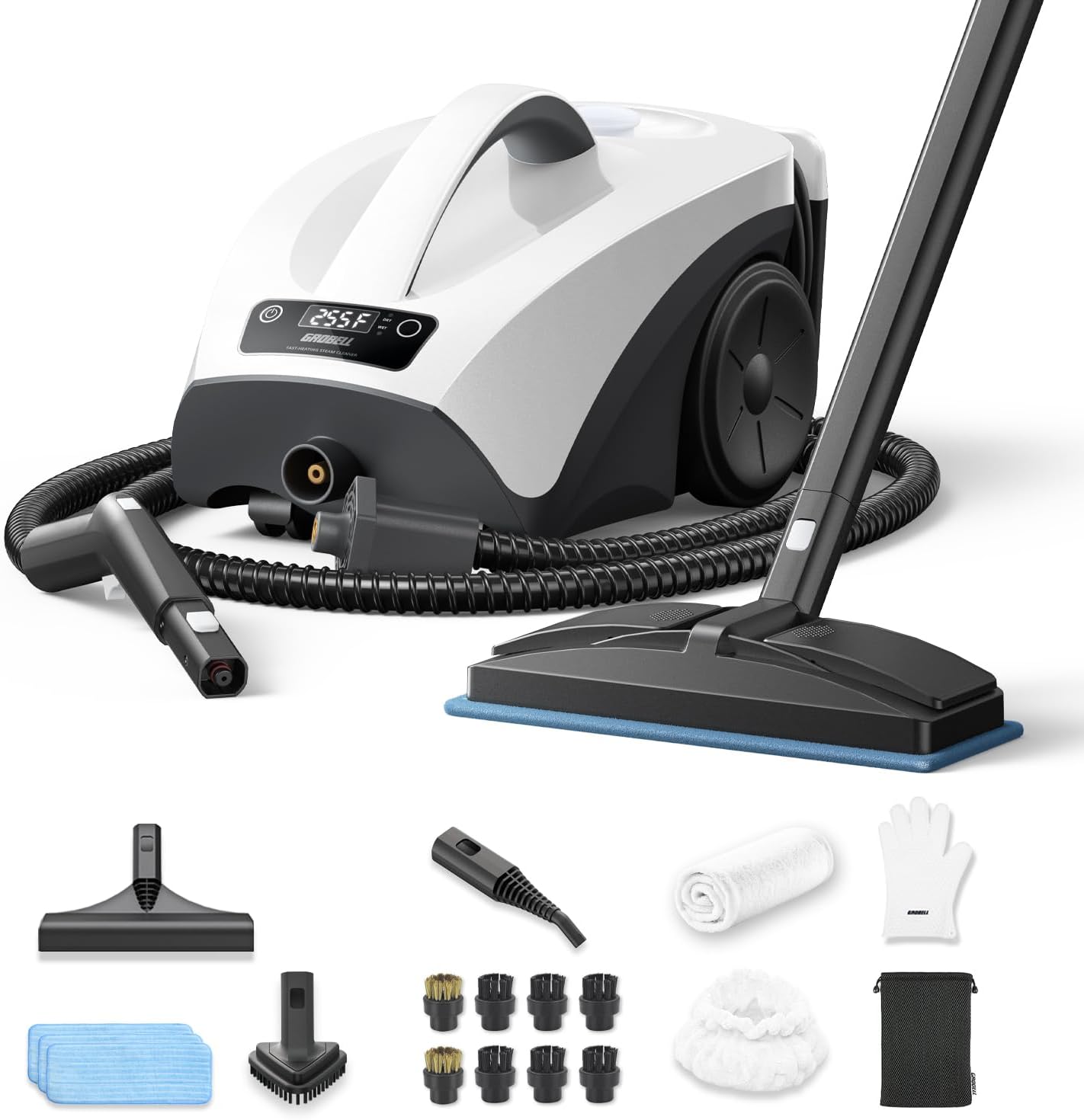 Detalle de GROBELL Portable Steam Cleaner with Mop, 0.66-Gal Tank, 21-Piece Kit