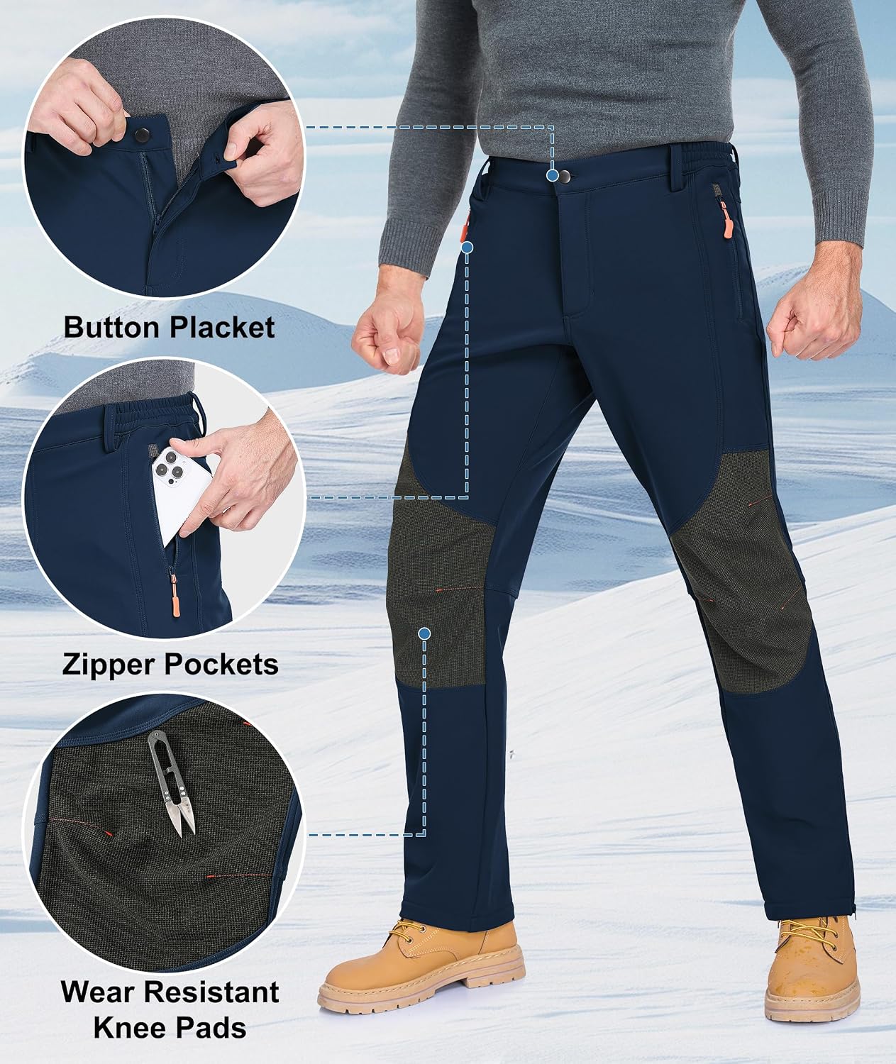 Detalle 2 de Zoofly Mens Winter Snow Pants waterproof hiking pants