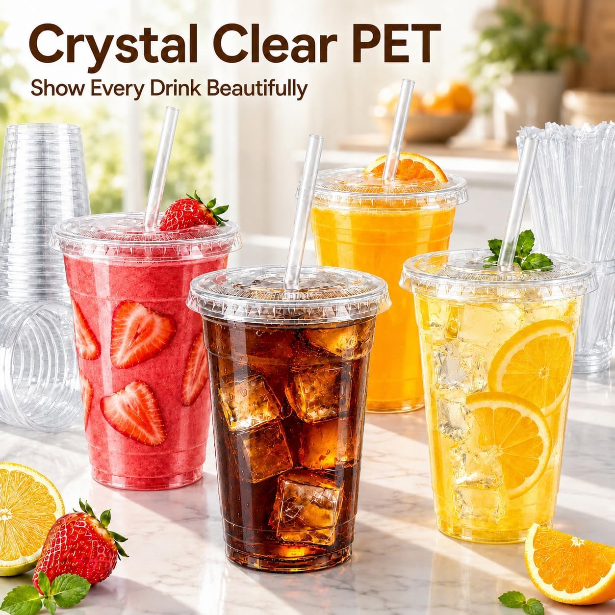 Detalle de ZZTDSD YCX Clear PET Cups, 12/16/20 oz with Flat Lids and Straws