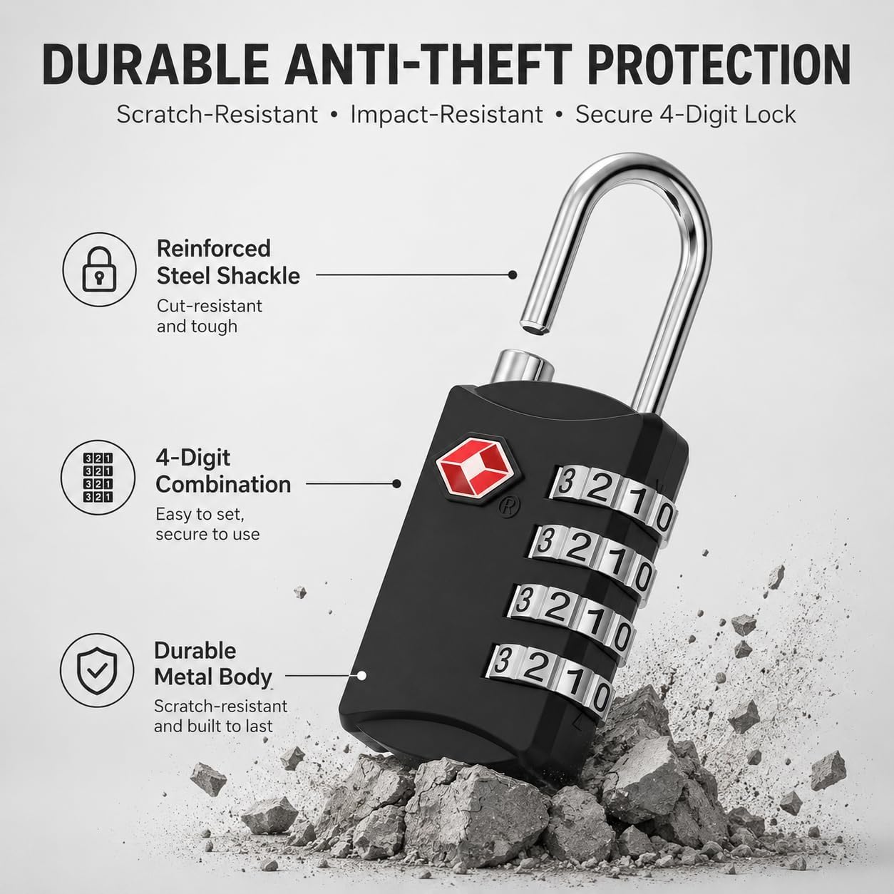 Detalle 2 de Diyife TSA Luggage Locks (2 Pack) 4-Digit Combination Padlocks – Black