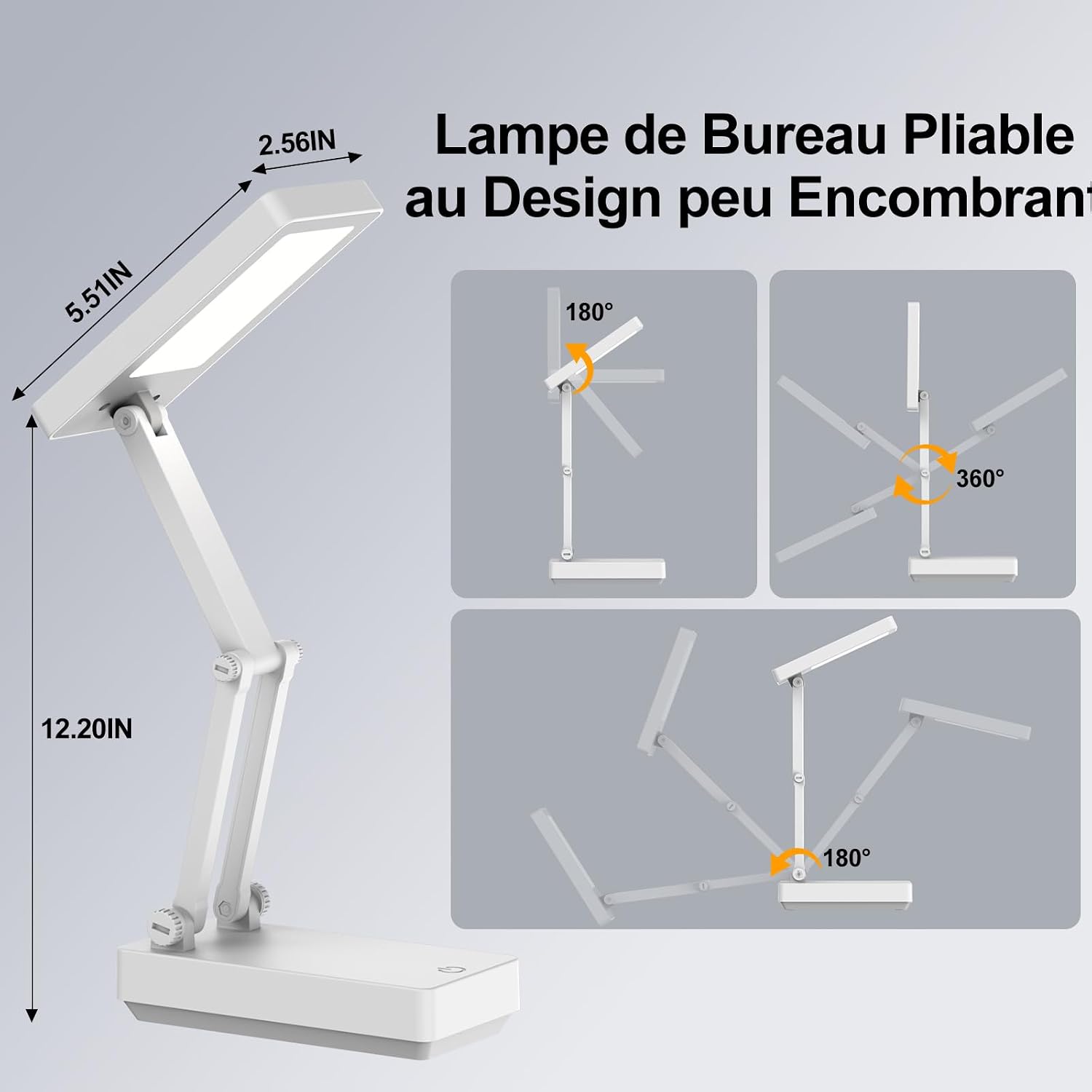 Detalle de Suright Lampe de Bureau Sans Fil LED – Portable, pliable et réglable, 3 niveaux de luminosité et 3 températures