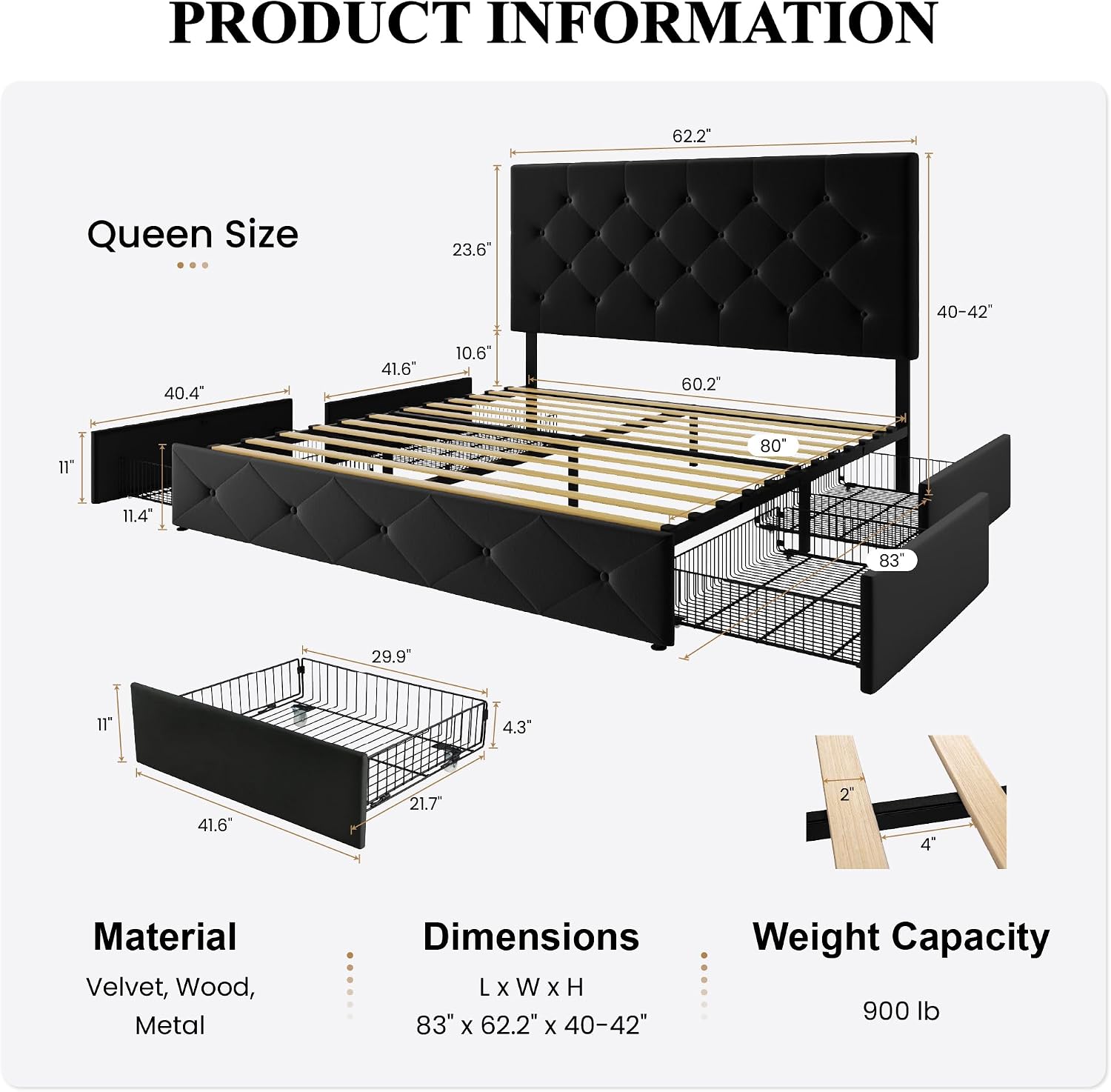 Detalle 2 de SHA CERLIN Queen Bed Frame, Velvet