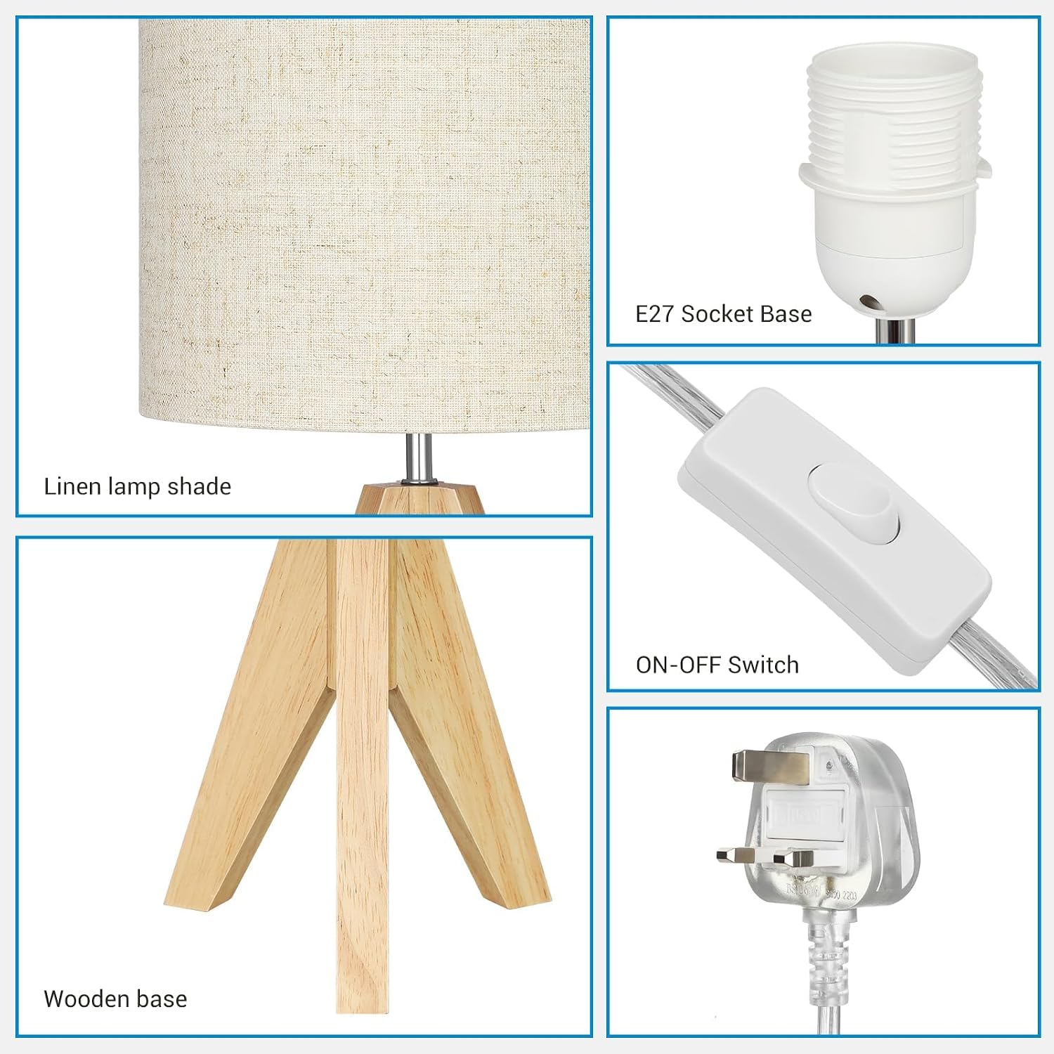 Thumbnail 5 de EDISHINE 36cm wood bedside table lamp with linen shade 🛋