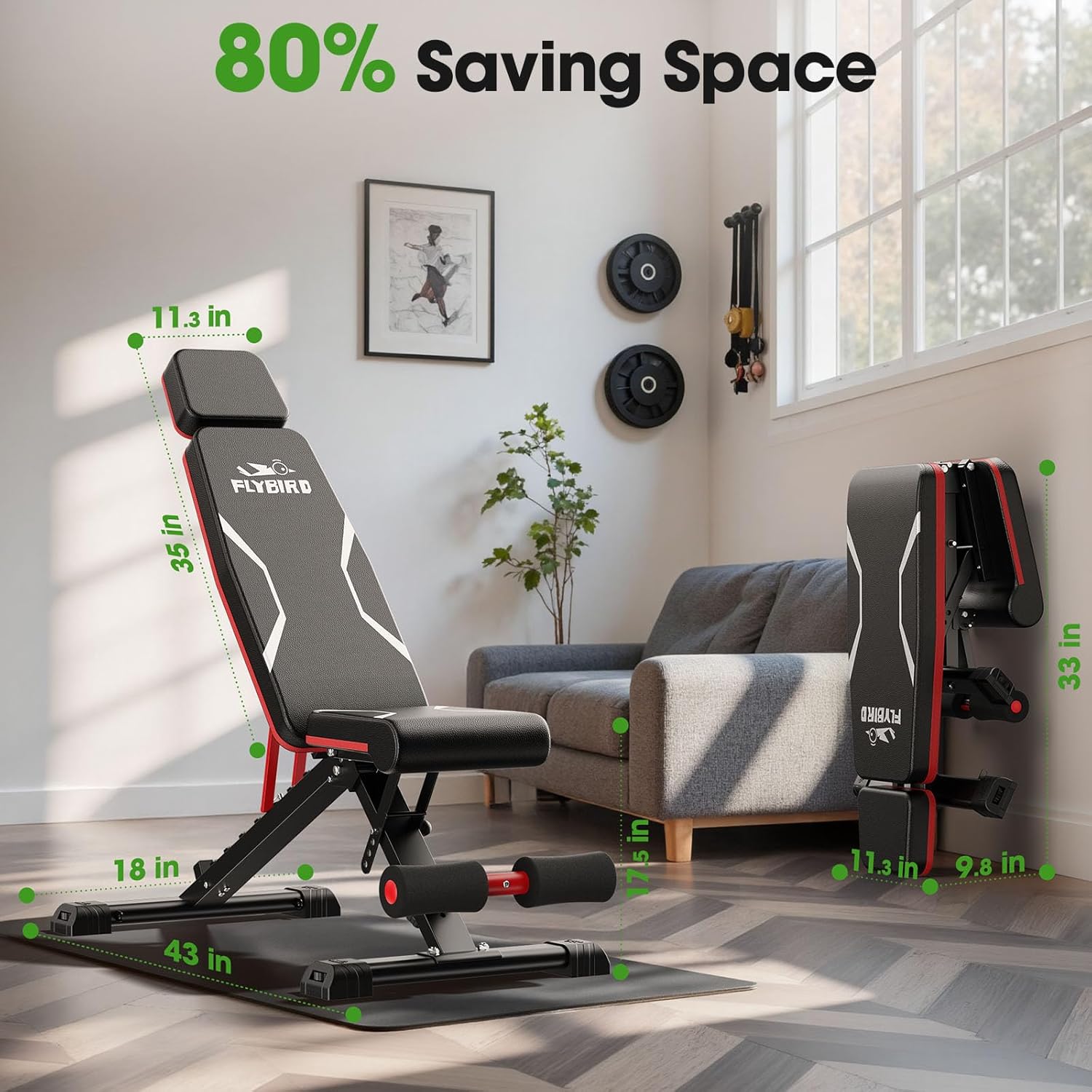 Thumbnail 6 de FLYBIRD XL Adjustable Weight Bench, 750 lb Capacity, Foldable with Extended Headrest