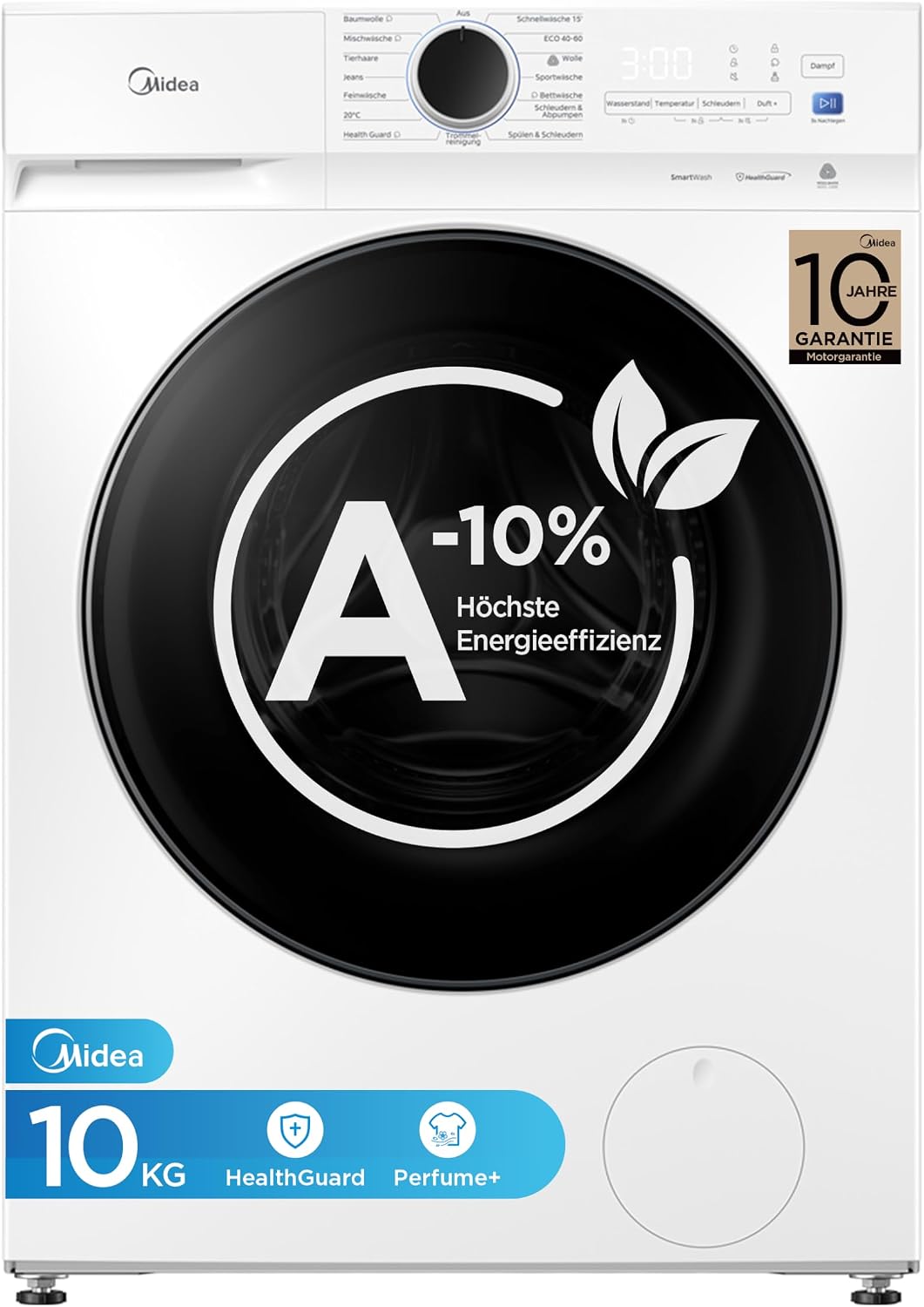Midea Waschmaschine MFV3EW100BA10 – 10 kg, A-10%, leise und vielseitig