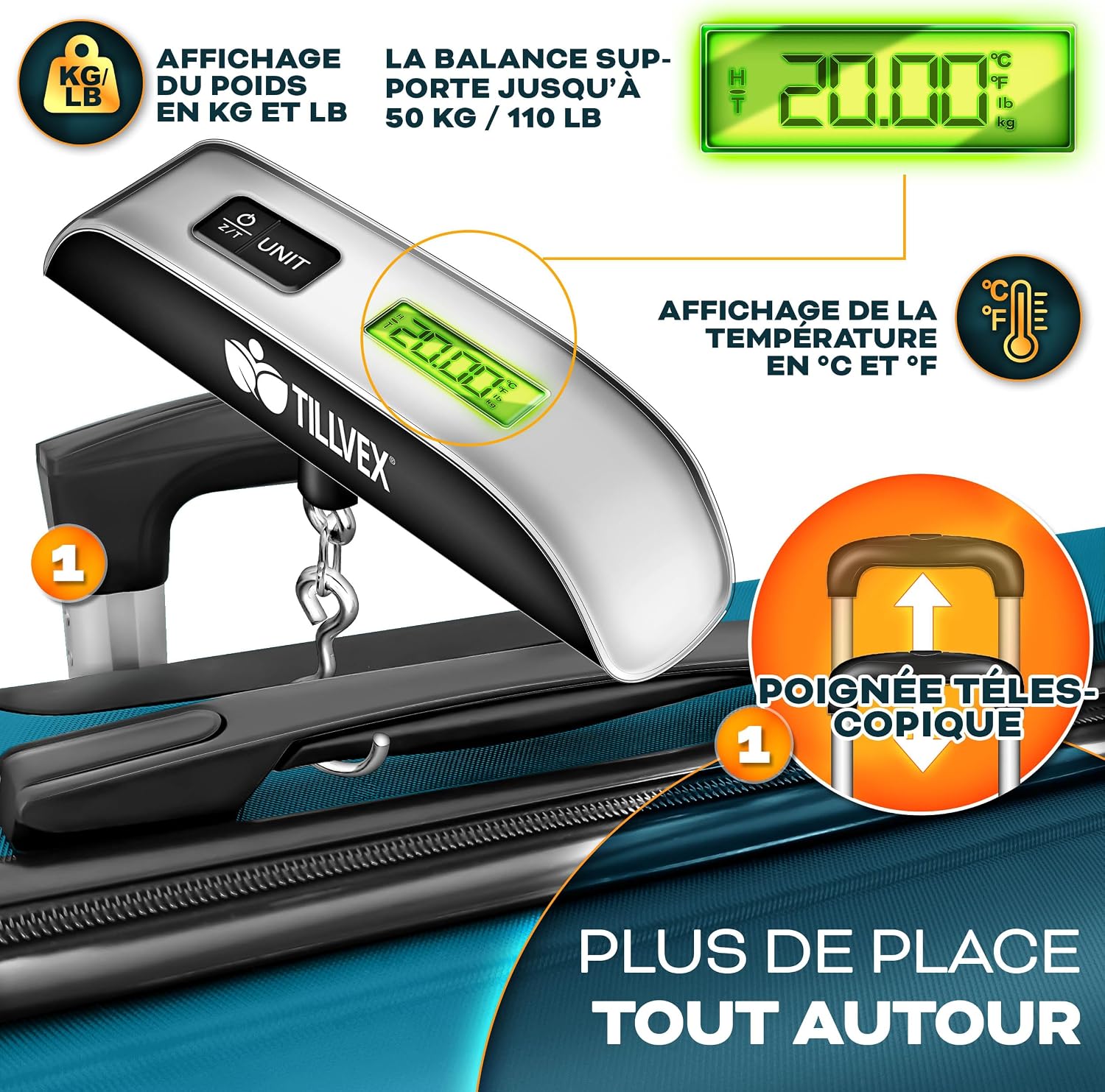 Thumbnail 5 de tillvex Set 4 valises S‑M‑L‑XL Turquoise