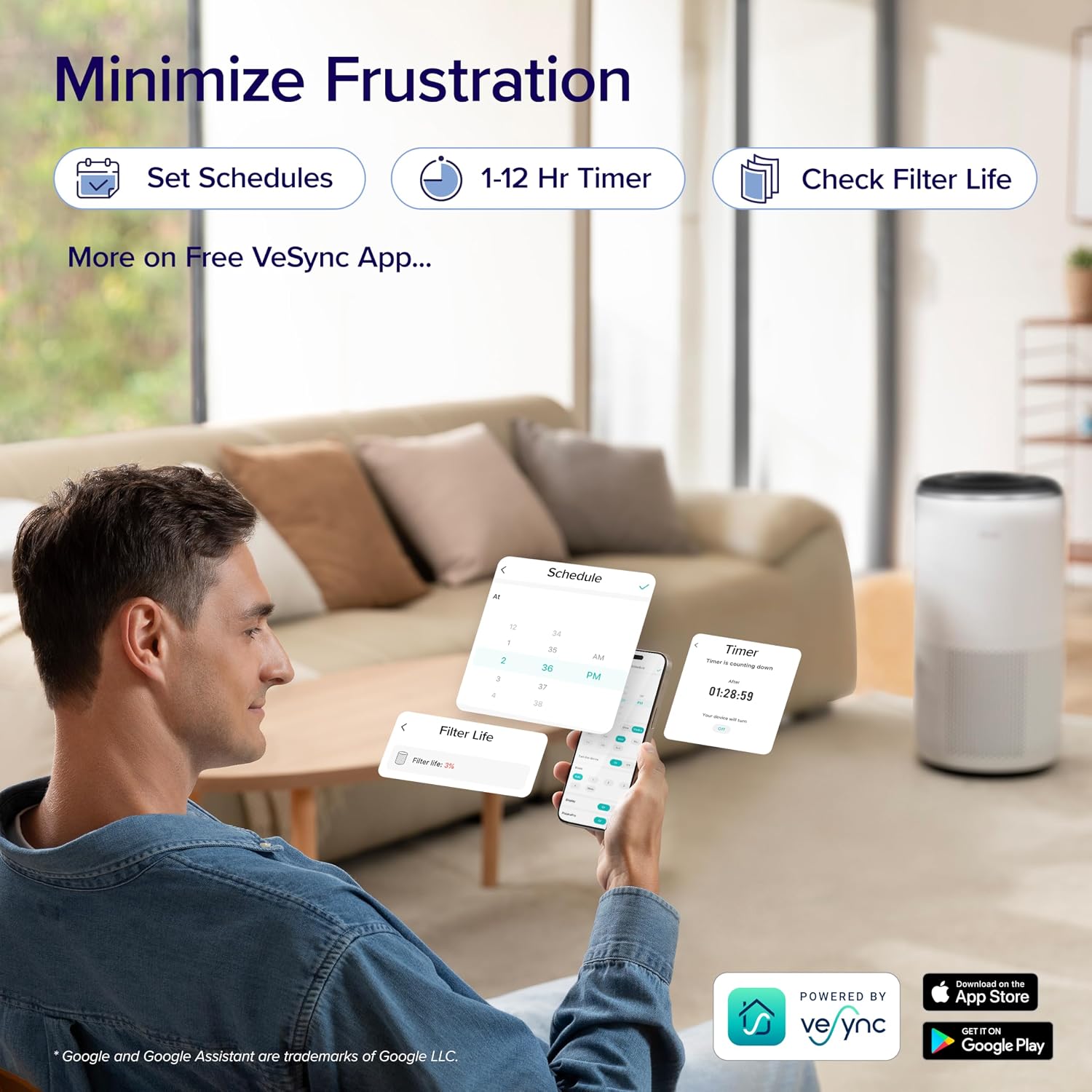 Detalle de LEVOIT Core 400S Smart HEPA Air Purifier for Large Rooms (166m²) with Alexa, App Control and Auto PM2.5 Sensor