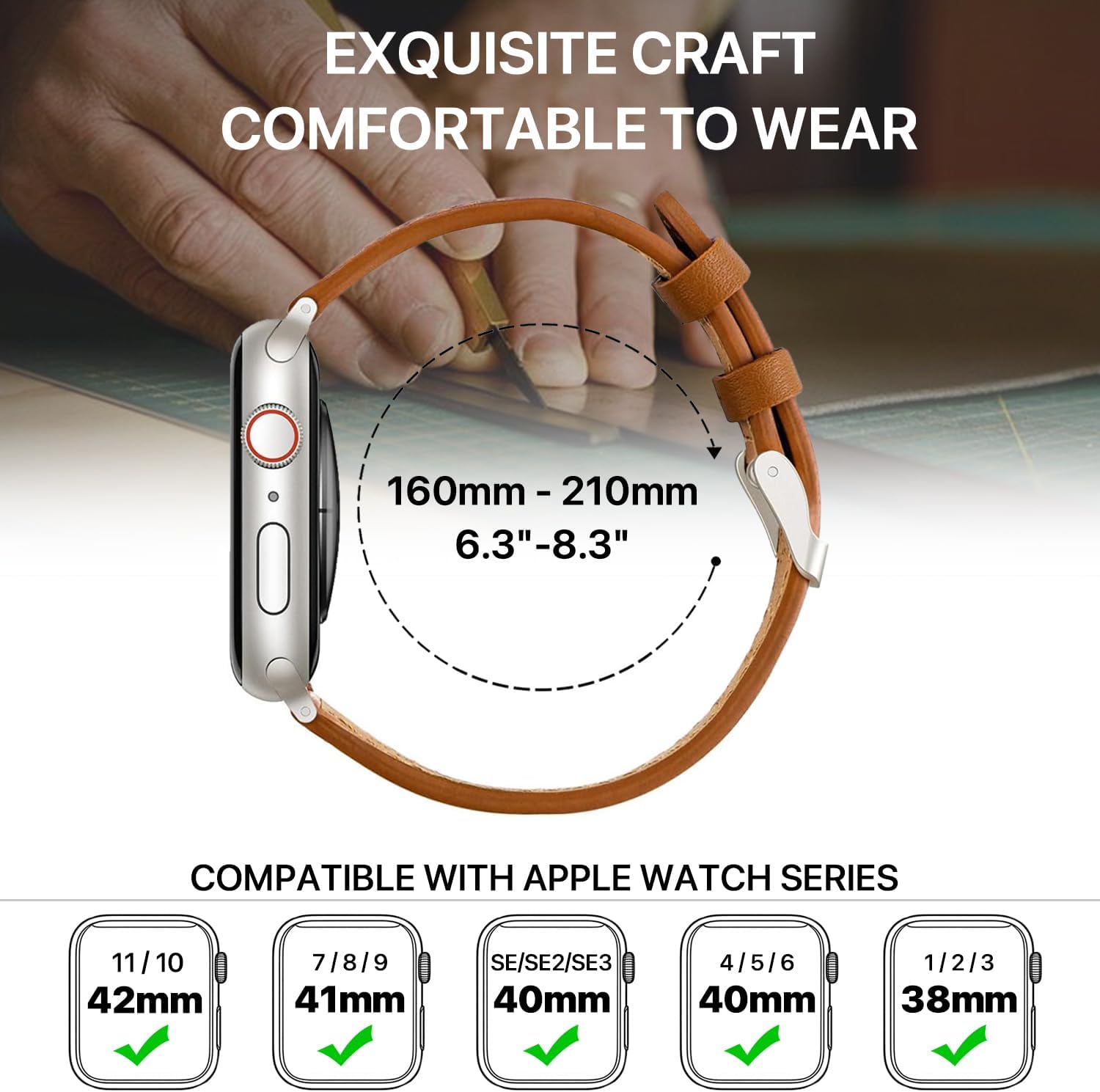 Detalle de Bracelet cuir NEMUALL compatible Apple Watch SE 3 (40 mm) / Series 11-10 (42 mm) et autres tailles