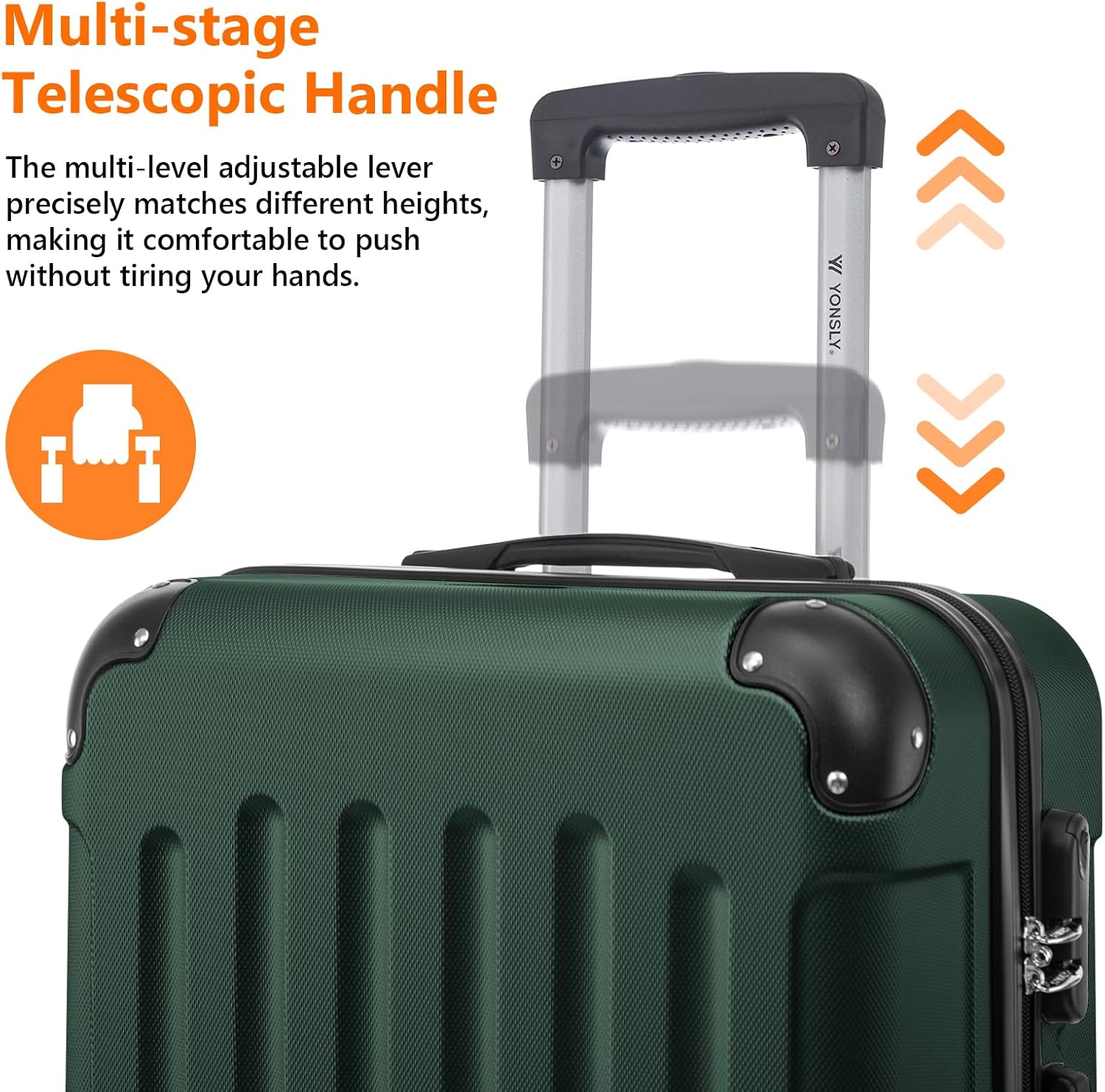 Thumbnail 5 de YONSLY Gepäck Suitcase – Kabinenkoffer, Hartschalenreiskoffer mit 360° Rollrollen, Zahlenschloss und Teleskopgriff (Größe M, Dunkelgrün)