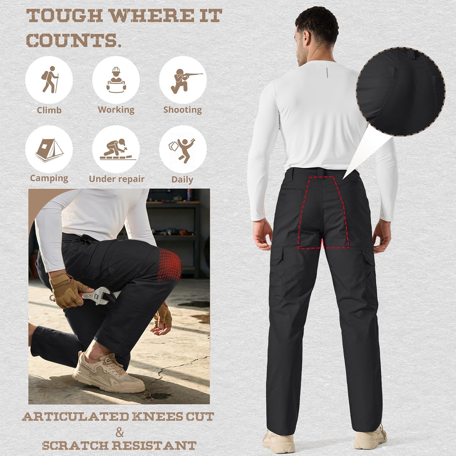 Detalle de IGOLUMON Work Trousers Men Cargo Trousers Stretch – 14-Pocket Combat Pants