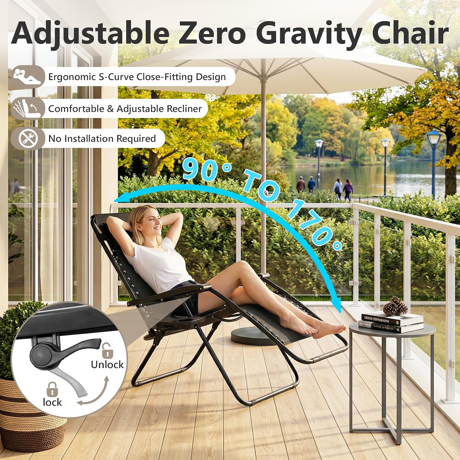 Detalle de MAKE CHANGES CS-ZGC-BK2P-NEW Zero Gravity Chairs, Set of 2, Folding Mesh