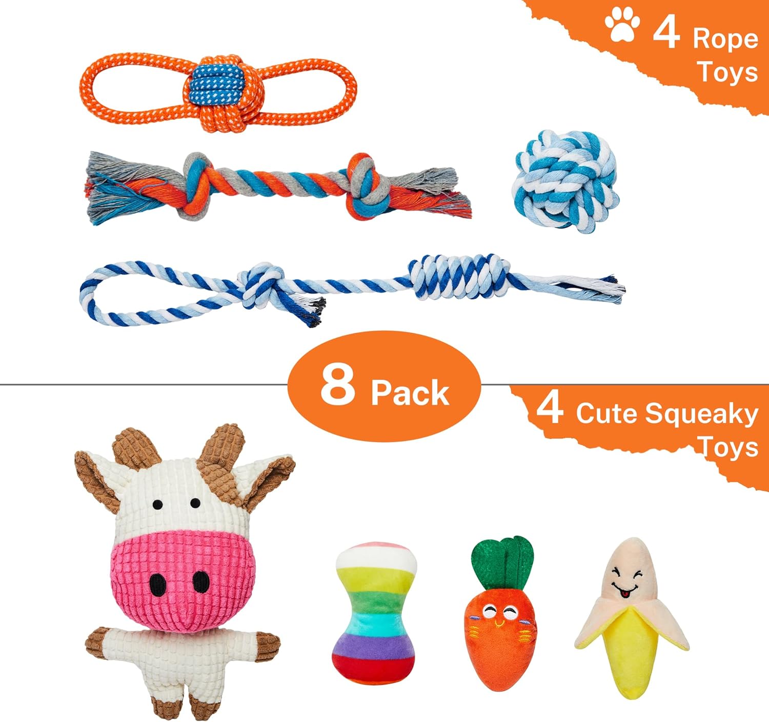 Thumbnail 1 de Toozey Dog Toys for Small Dogs: 8-Pack Durable Chew and Squeaky Rope Toys