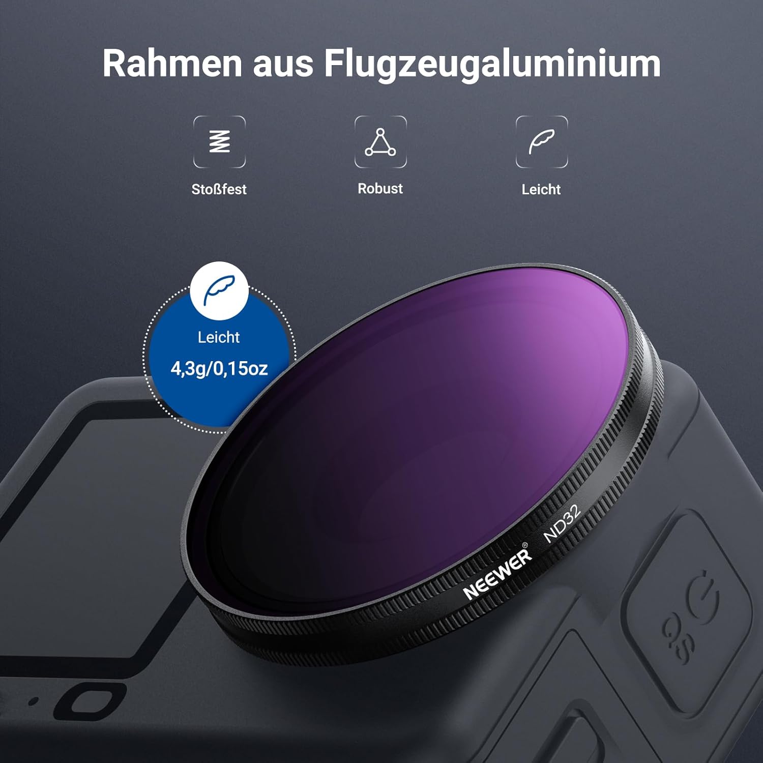 Detalle 2 de NEEWER CPL + ND Filter Set für DJI Osmo Action 6 – ND8/16/32/64/1000 + verstellbarer Circular Polarizer
