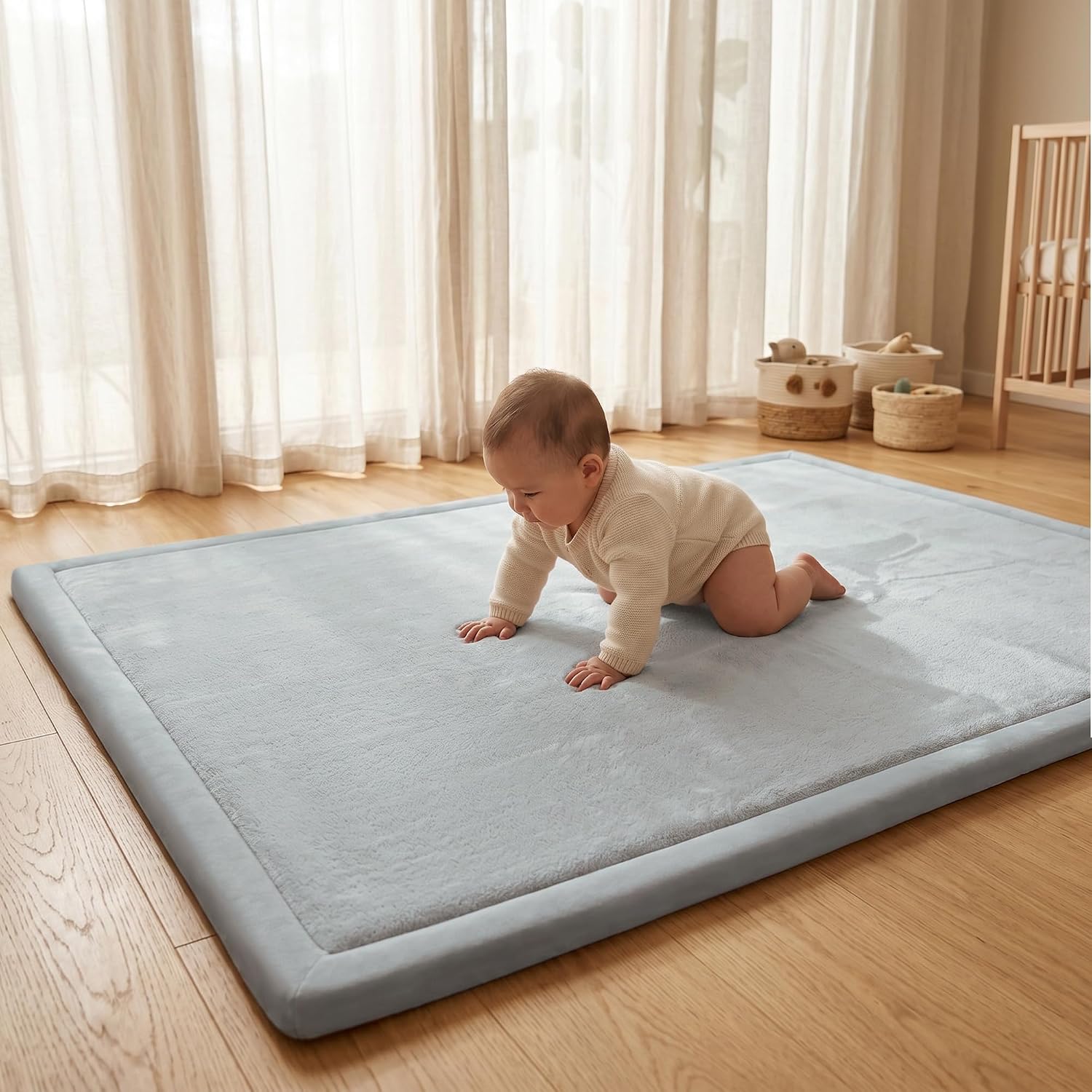 Detalle de ACOMOPACK Baby Play Mat, 1.3-Inch Foam, 59" × 71", Light Gray