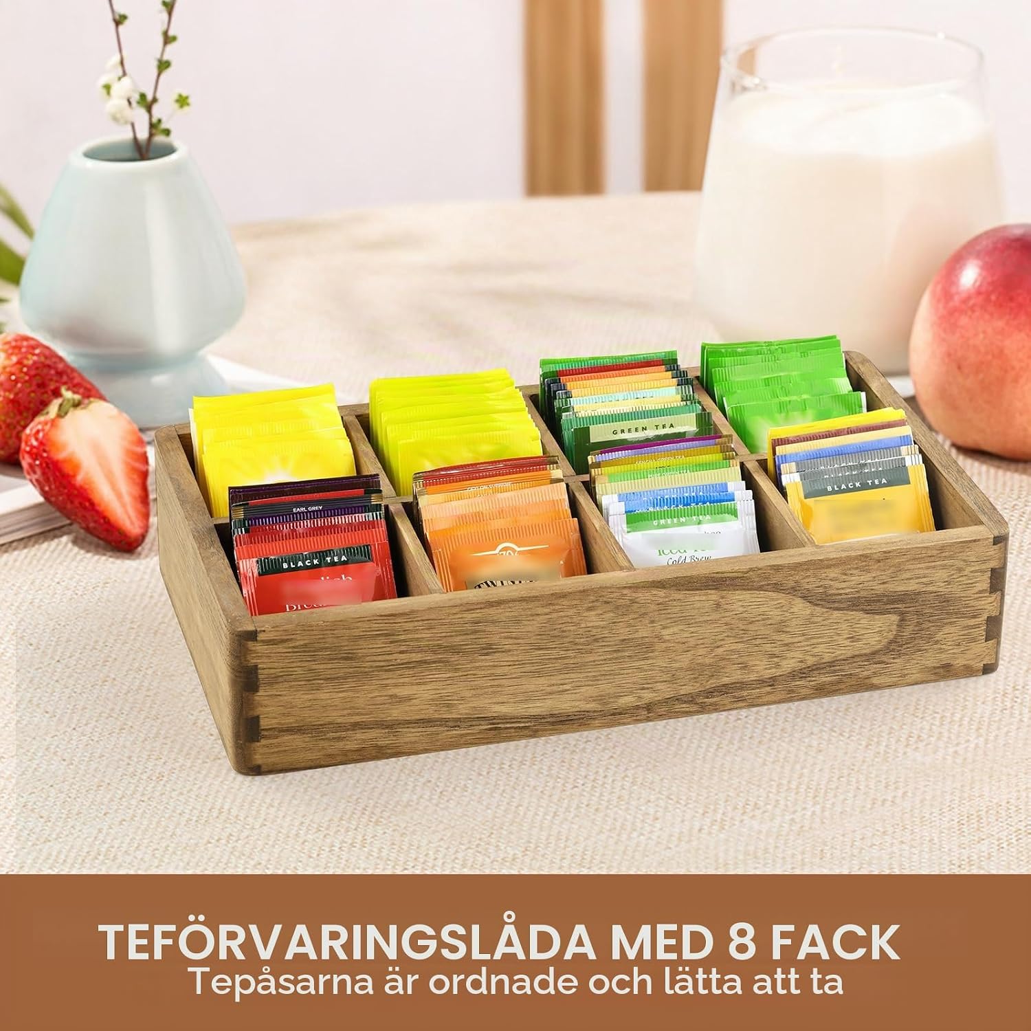Detalle 1 de KIRIGEN tebox i paulowniaträ med 8 öppna fack, utan lock