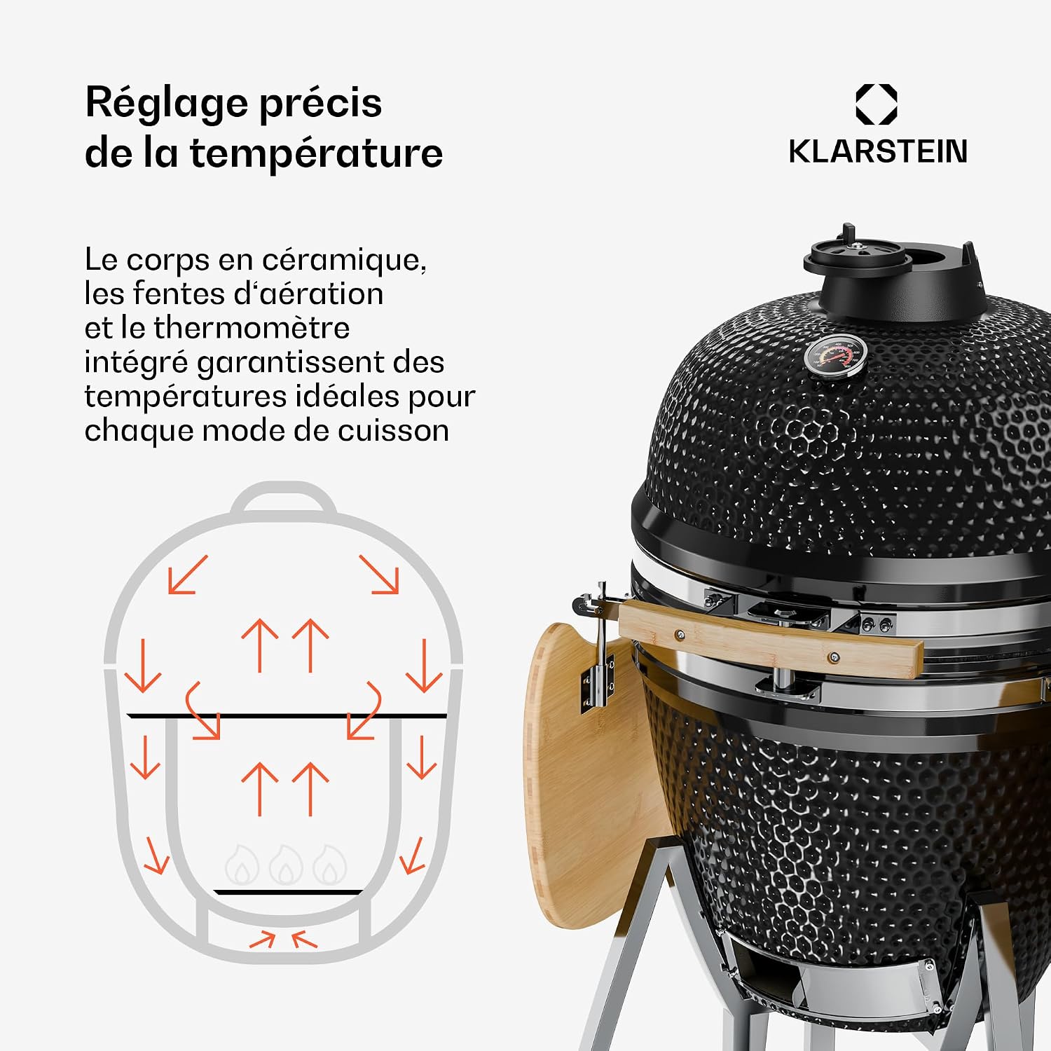 Thumbnail 4 de KLARSTEIN 10028282 kamado-grill van keramiek met thermometer en 3 wielen