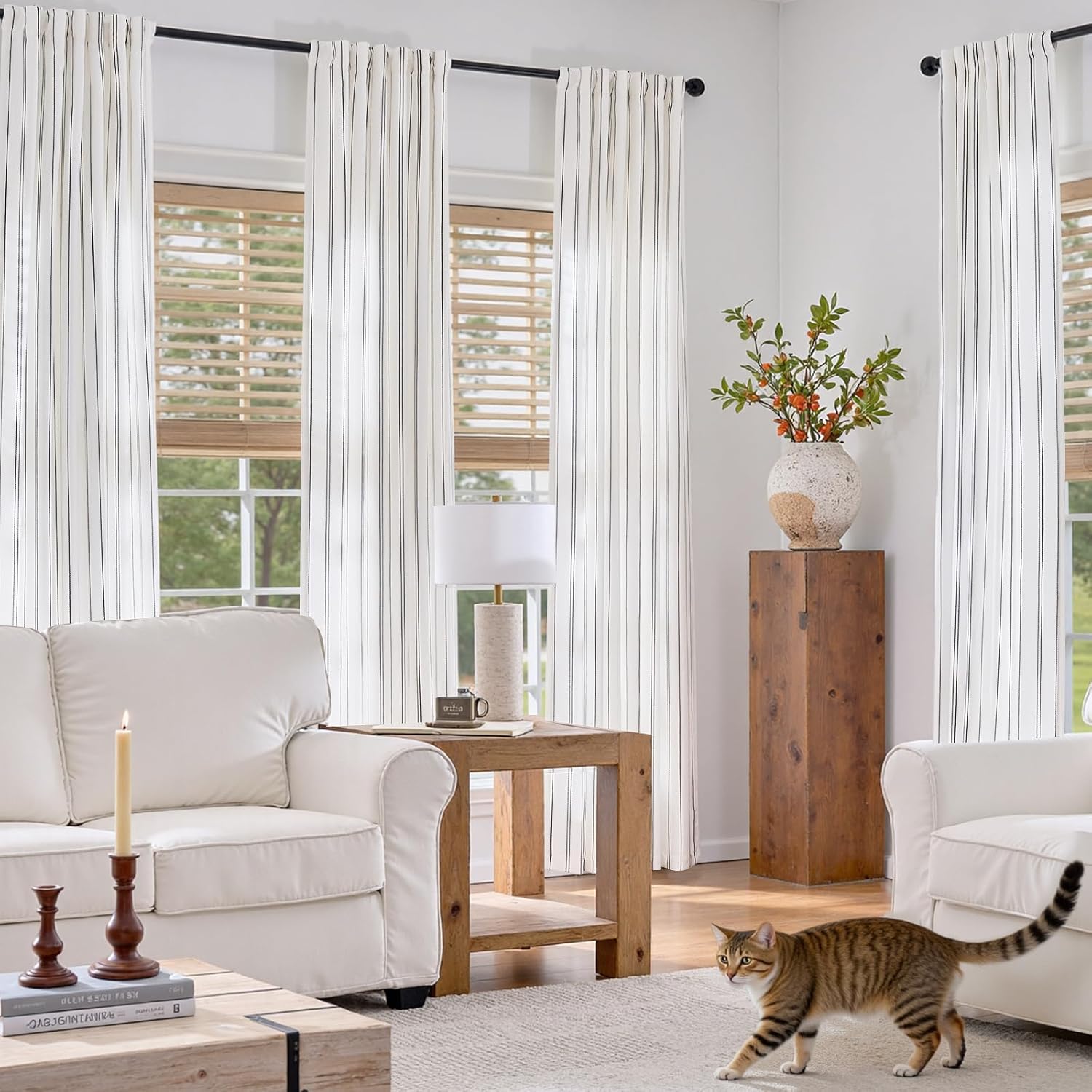 Detalle de jinchan White Grey Striped Curtains 96 in Length 🪟