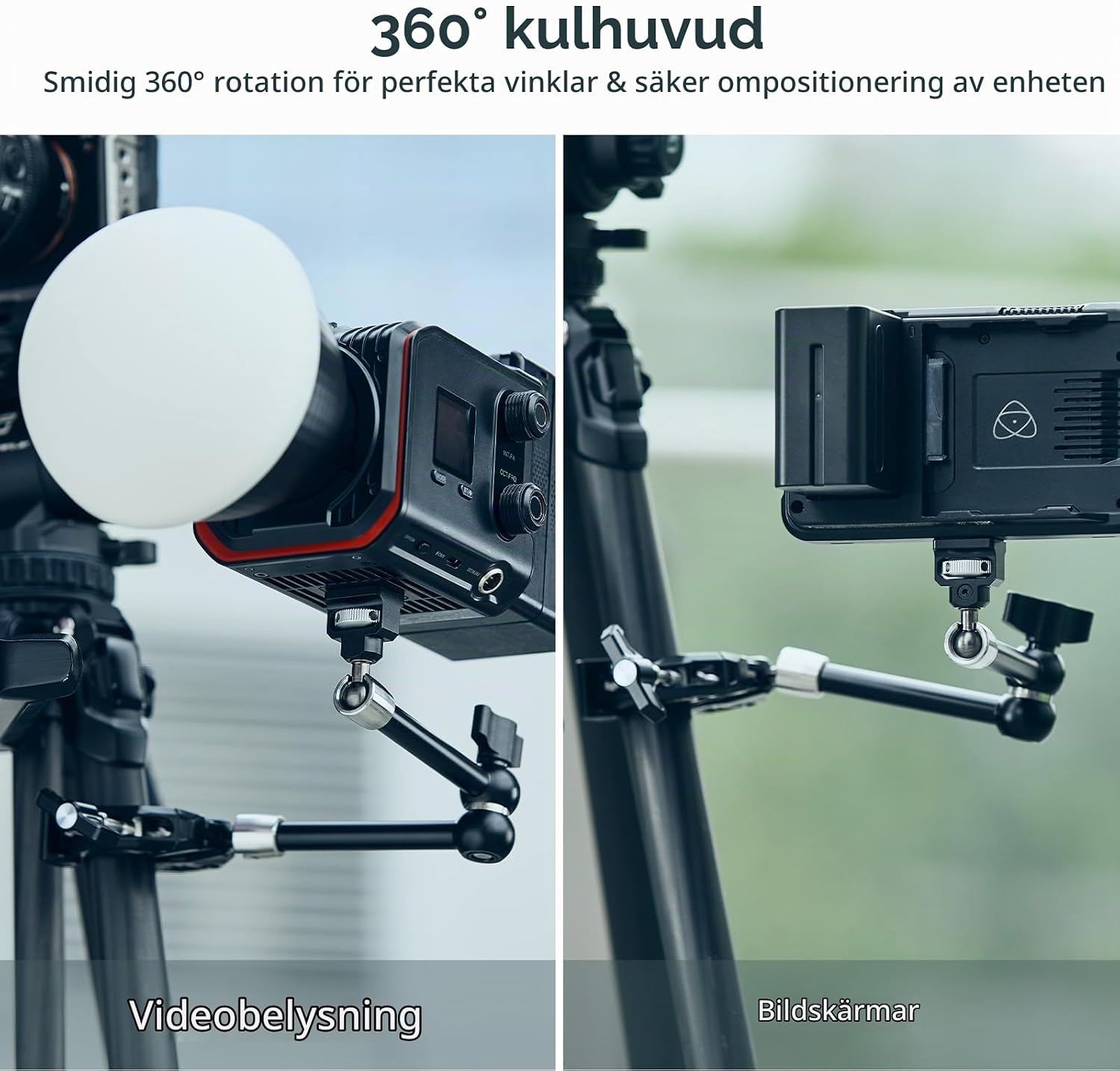 Detalle de SMALLRIG 5312 Magic Arm med klämfäste, 1/4-tumsskruv och utdragbart stift
