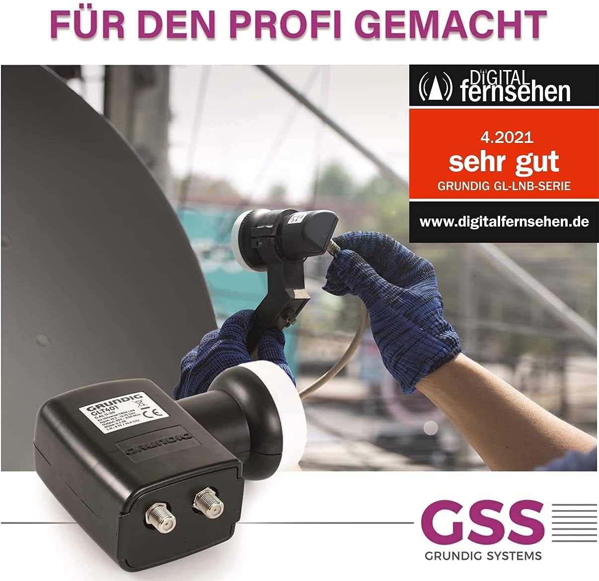 Thumbnail 1 de GSS Twin LNB für digitale Sat-Schüssel – 2-Teilnehmer, LTE-Filter, Wetterschutz (0,1 dB) + Aufdrehhilfe