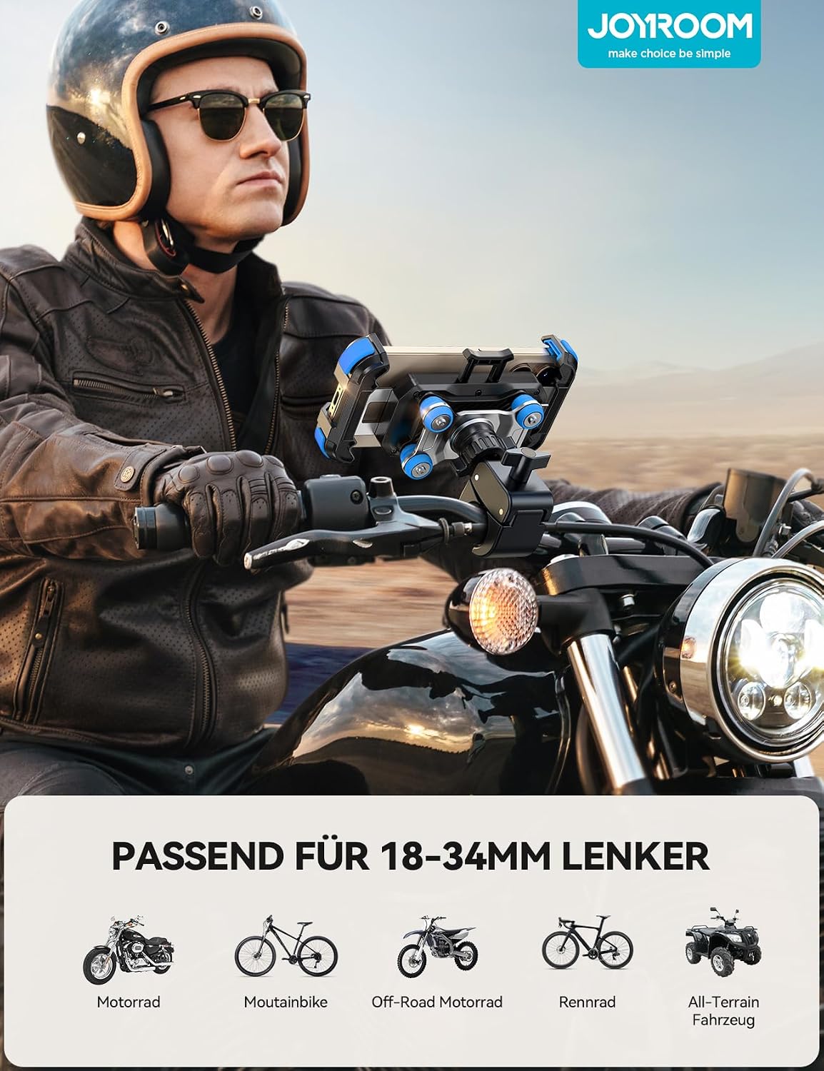 Thumbnail 6 de JOYROOM Handyhalterung Motorrad – Doppelt vibrationsgedämpft, 1‑Klick Öffnung, 360° Drehbar, für iPhone 16/15/14/13 und Samsung S24/S23