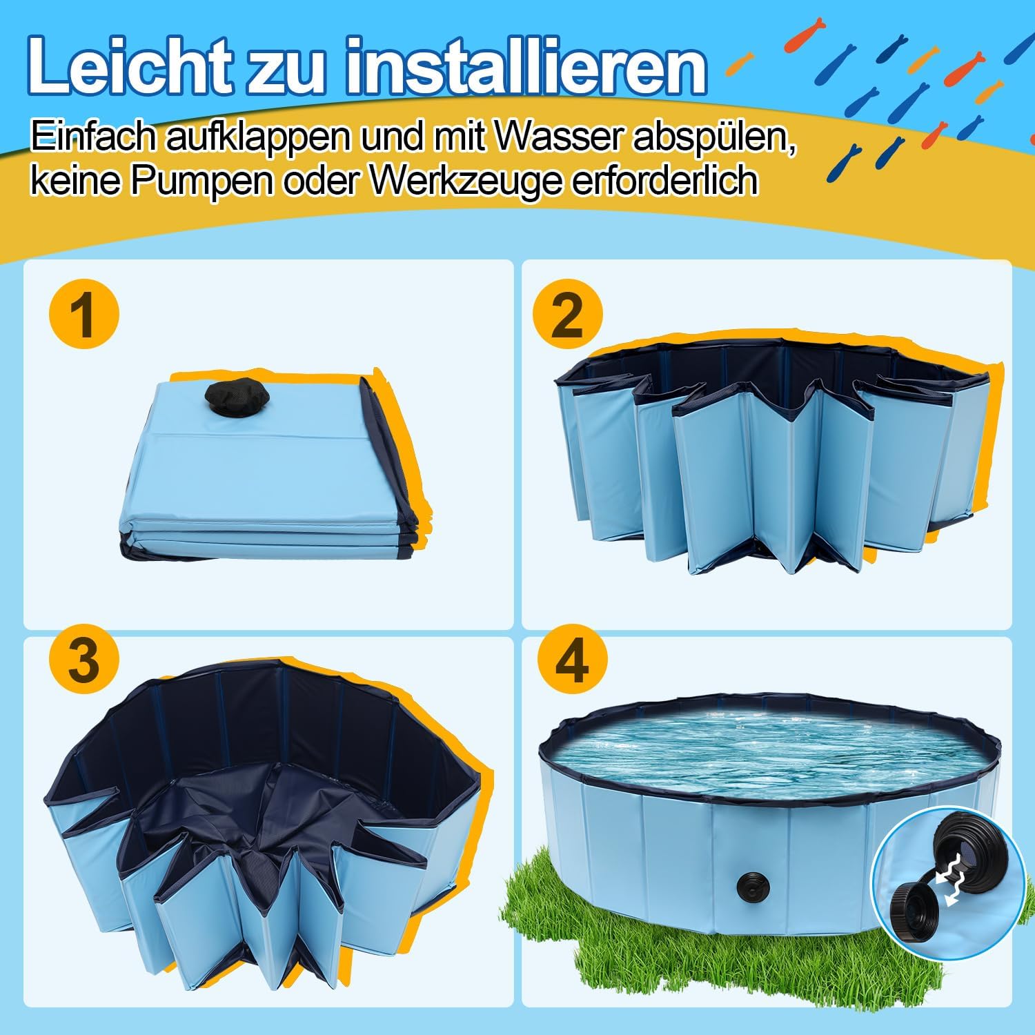 Thumbnail 5 de Gimisgu Hundepool 80 x 20 cm – faltbar, rutschfest & mit Reparaturset (blau)
