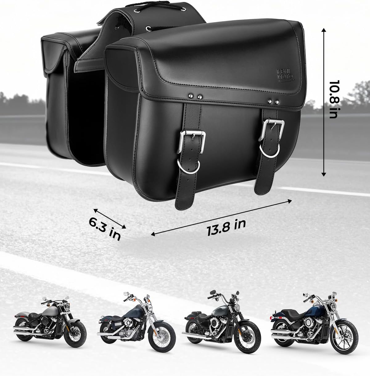 Thumbnail 6 de KEMIMOTO Motorcycle Saddlebags 30L PU Leather Saddle Bags (Universal Fit) — Black