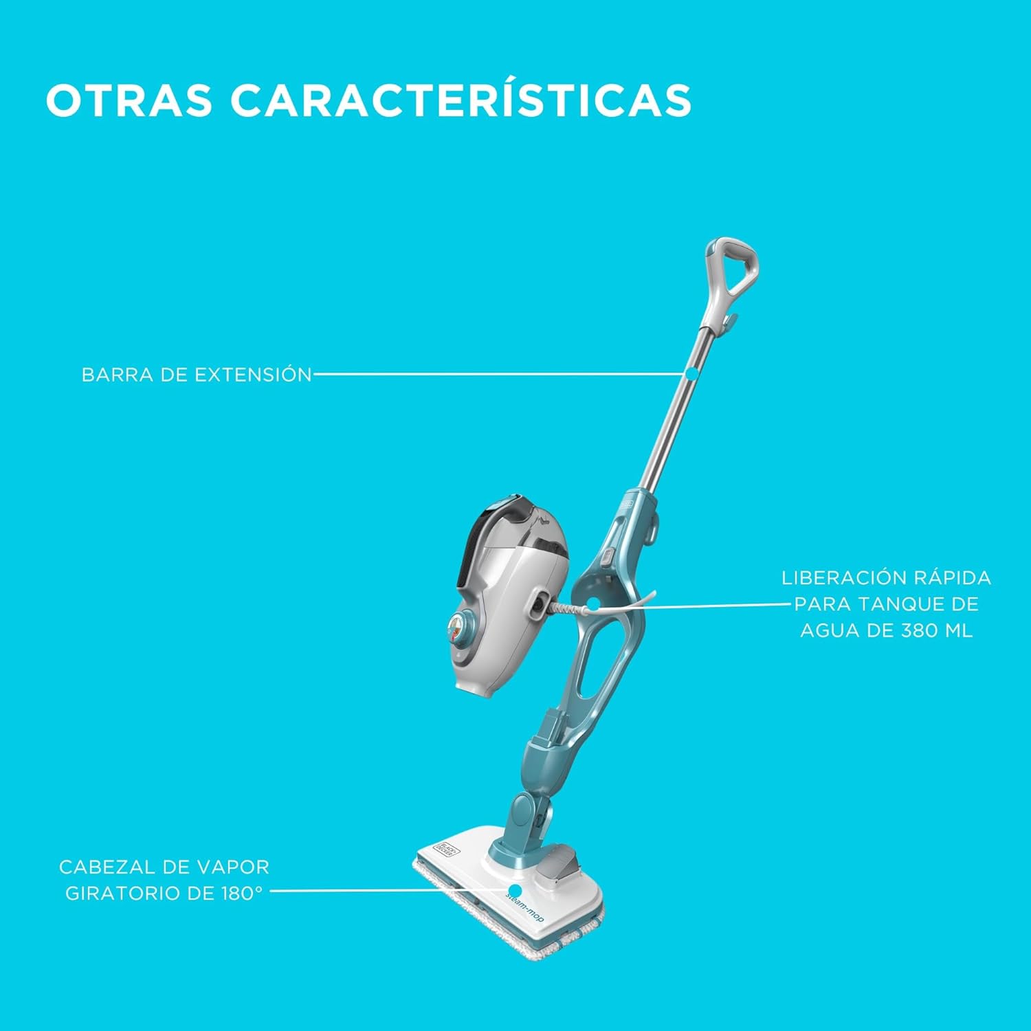 Thumbnail 10 de BLACK+DECKER Mopa a Vapor 1300W, 12 Accesorios, Blanco/Azul 🌬️