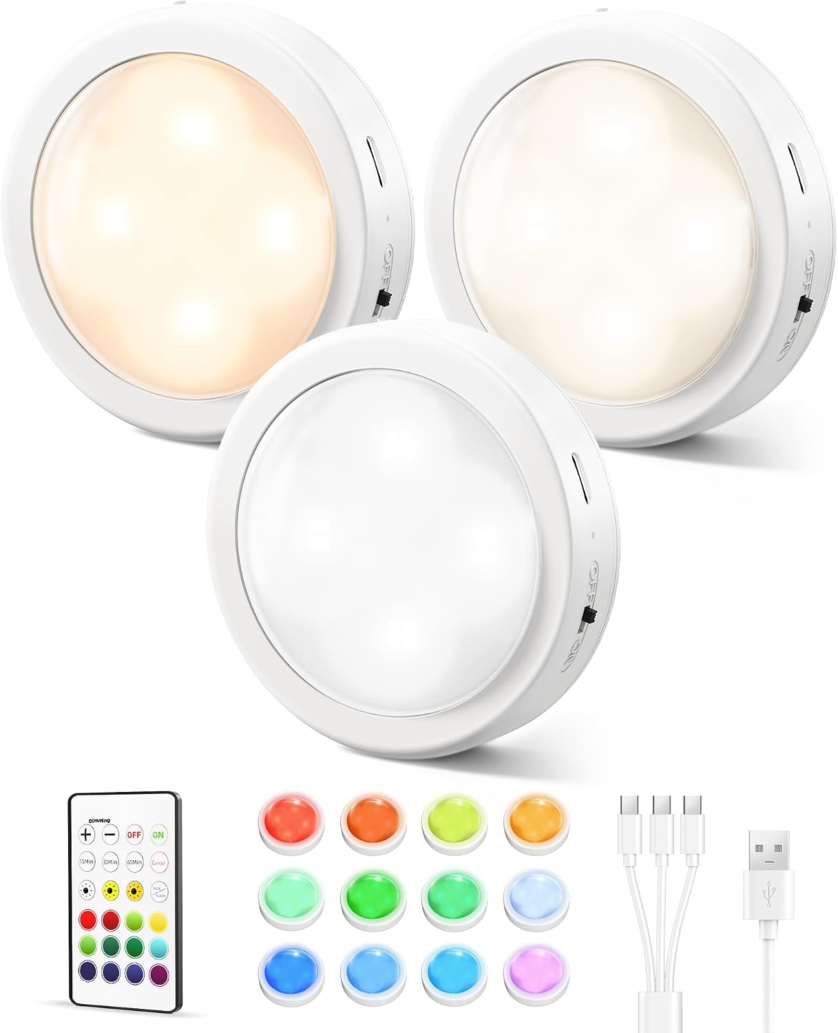 Detalle de EZVALO Rechargeable Puck Lights 3-Pack