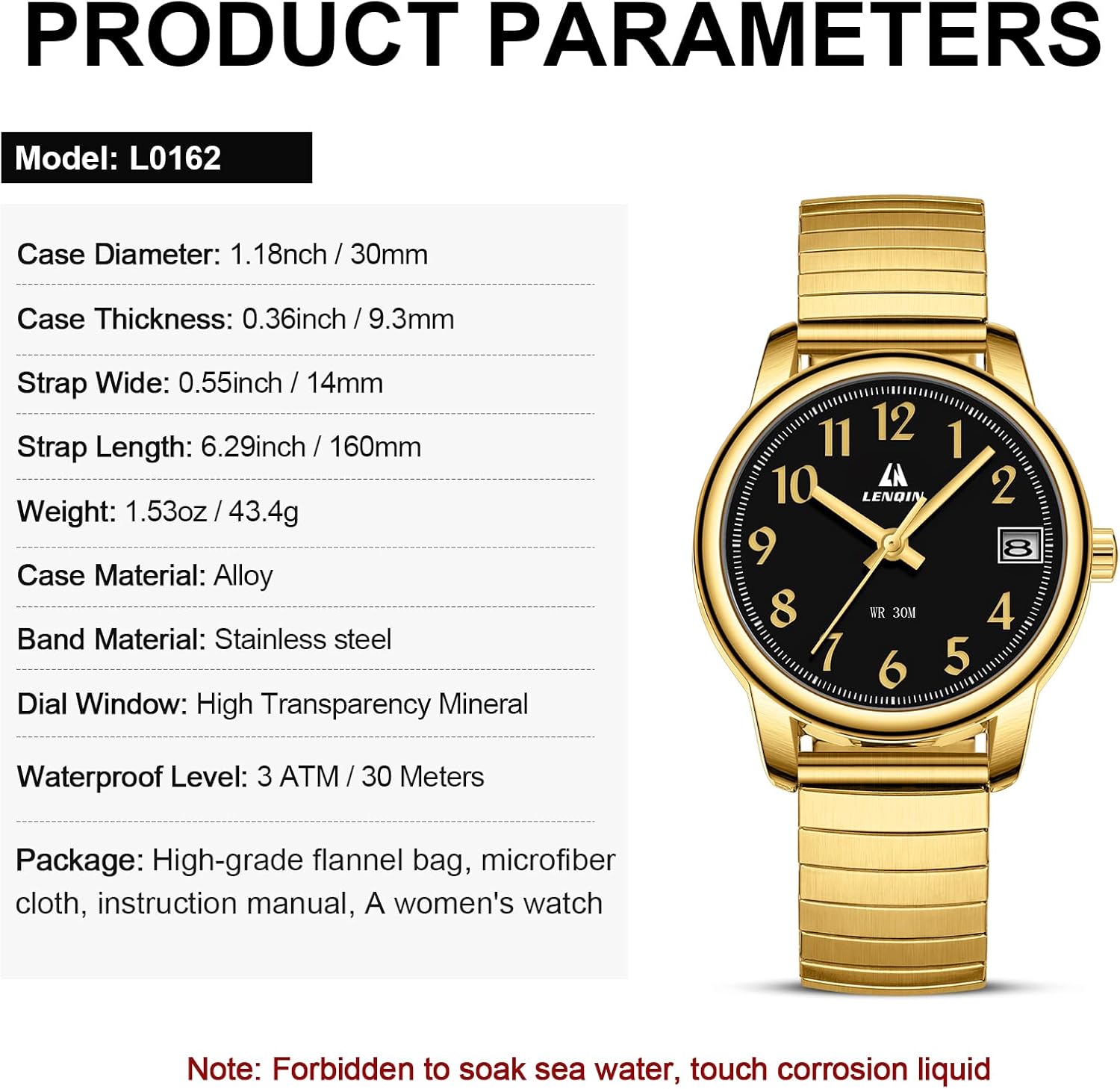 Thumbnail 6 de LN LENQIN Ladies Analog Quartz Watch with Stainless Steel Expansion Band (3 ATM Waterproof)