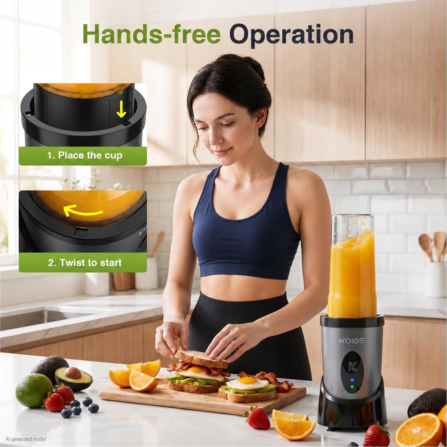 Thumbnail 3 de KOIOS Smoothie Blender 900W Personal Blender with 2 Portable 22oz Cups (Grey Blue)