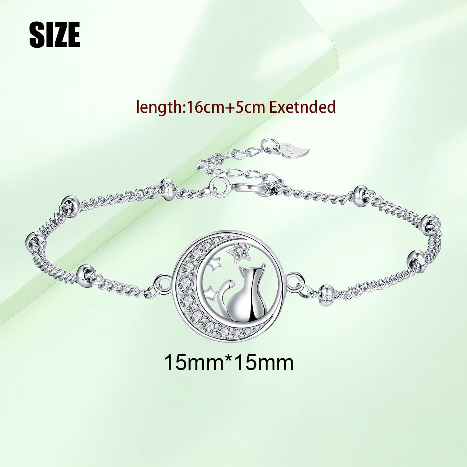 Detalle de Arrebol Armband 925 Sterling Silber Damen mit Katzen-Motiv und Zirkonia, verstellbar (16 + 4 cm)